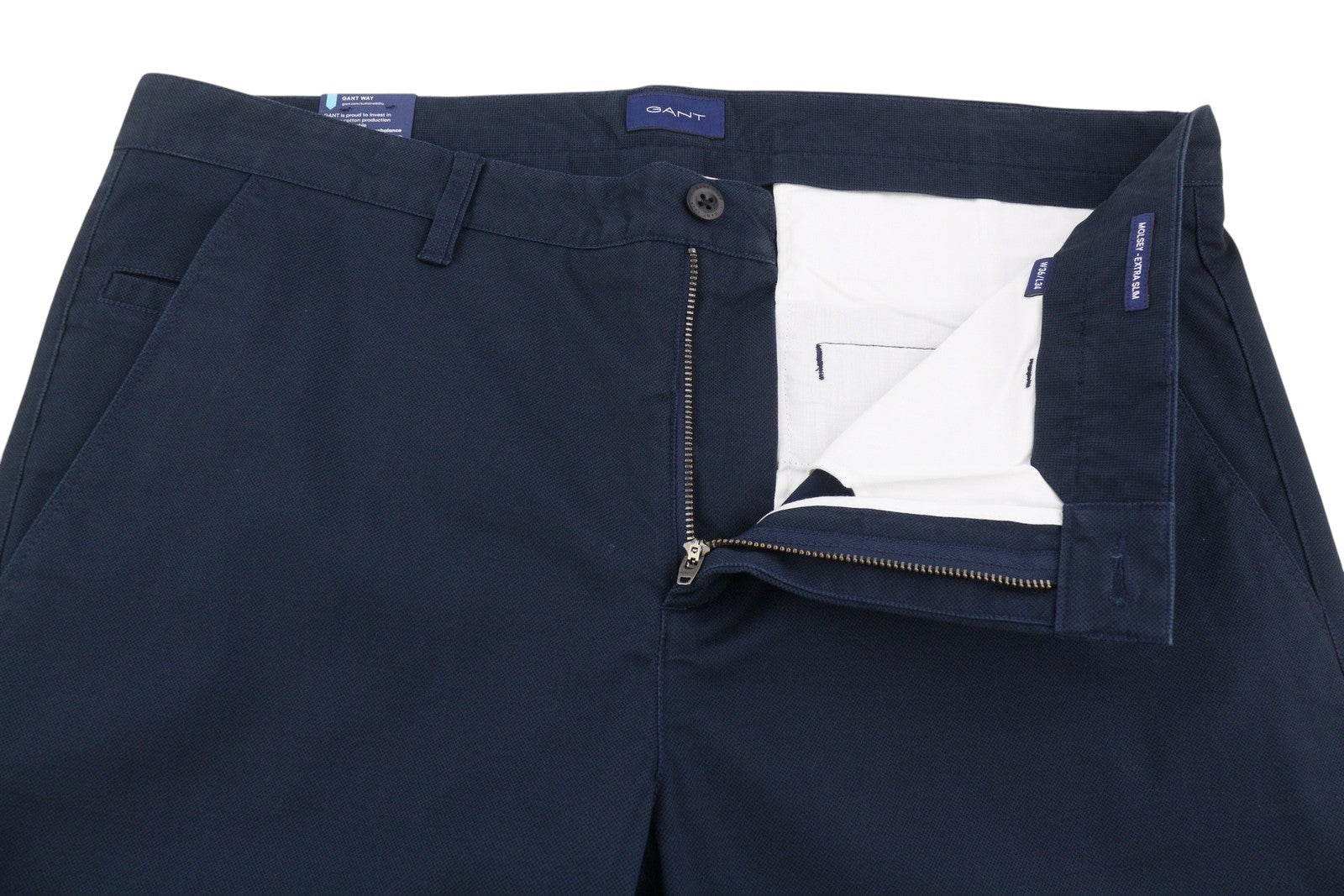 GANT Molsey Brushed Dot Chinos Men Trousers W36/L34 Blue Slim Fit