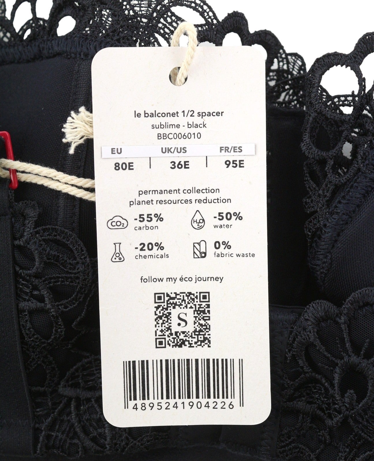 SCANDALE Le Balconet 1/2 Spacer Sublime-Black Women Bra 80E Black Guipure Laces