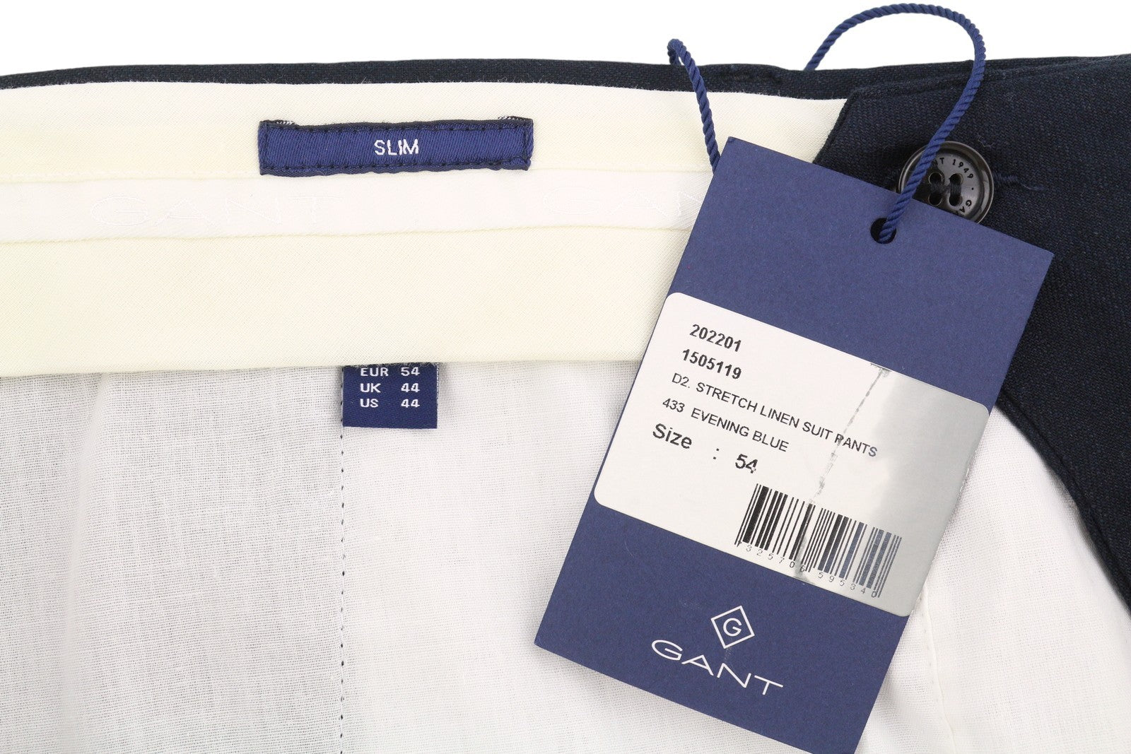 GANT Stretch Linen Men Trousers EU54 Evening Blue Slim Zip