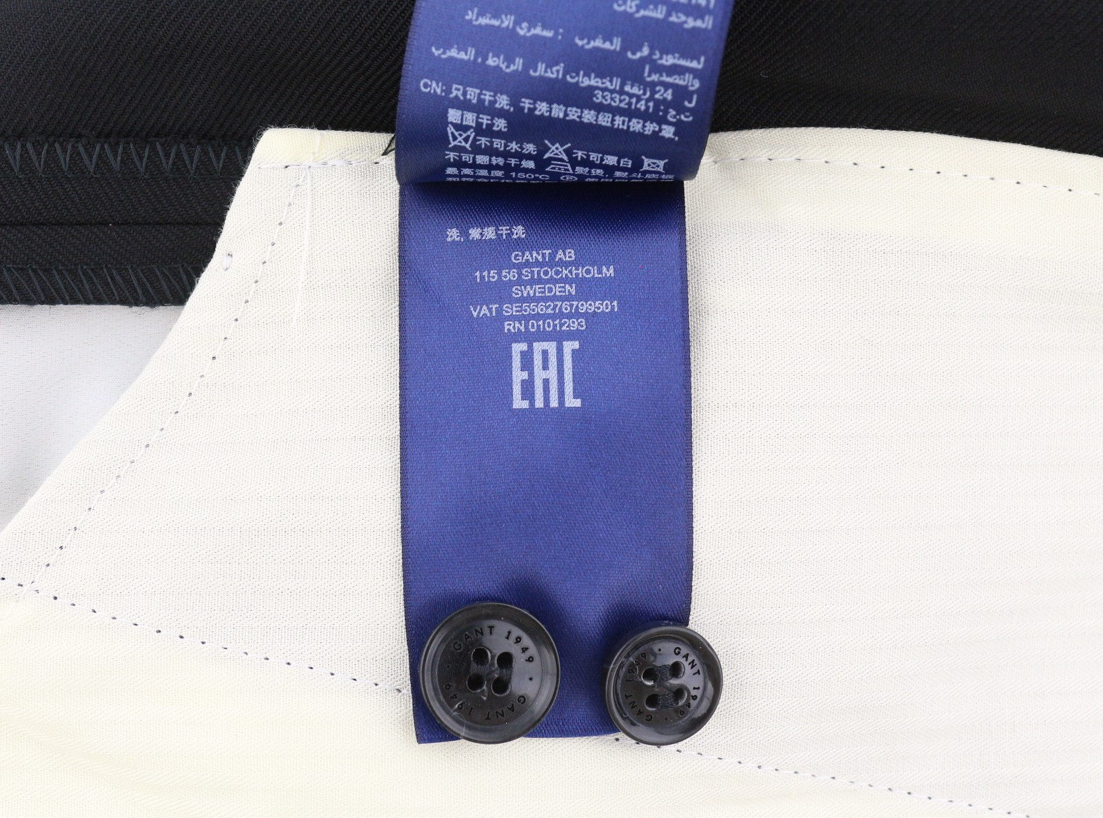 GANT Light Wool Men Trousers EU56 Black Straight Zip Formal