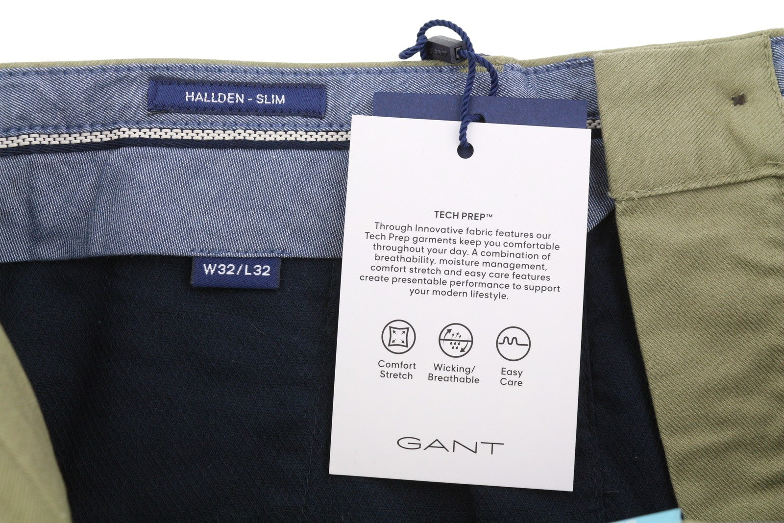 GANT Hallden Tech Prep Chino Men Trousers W32/L32 Aloe Slim Zip