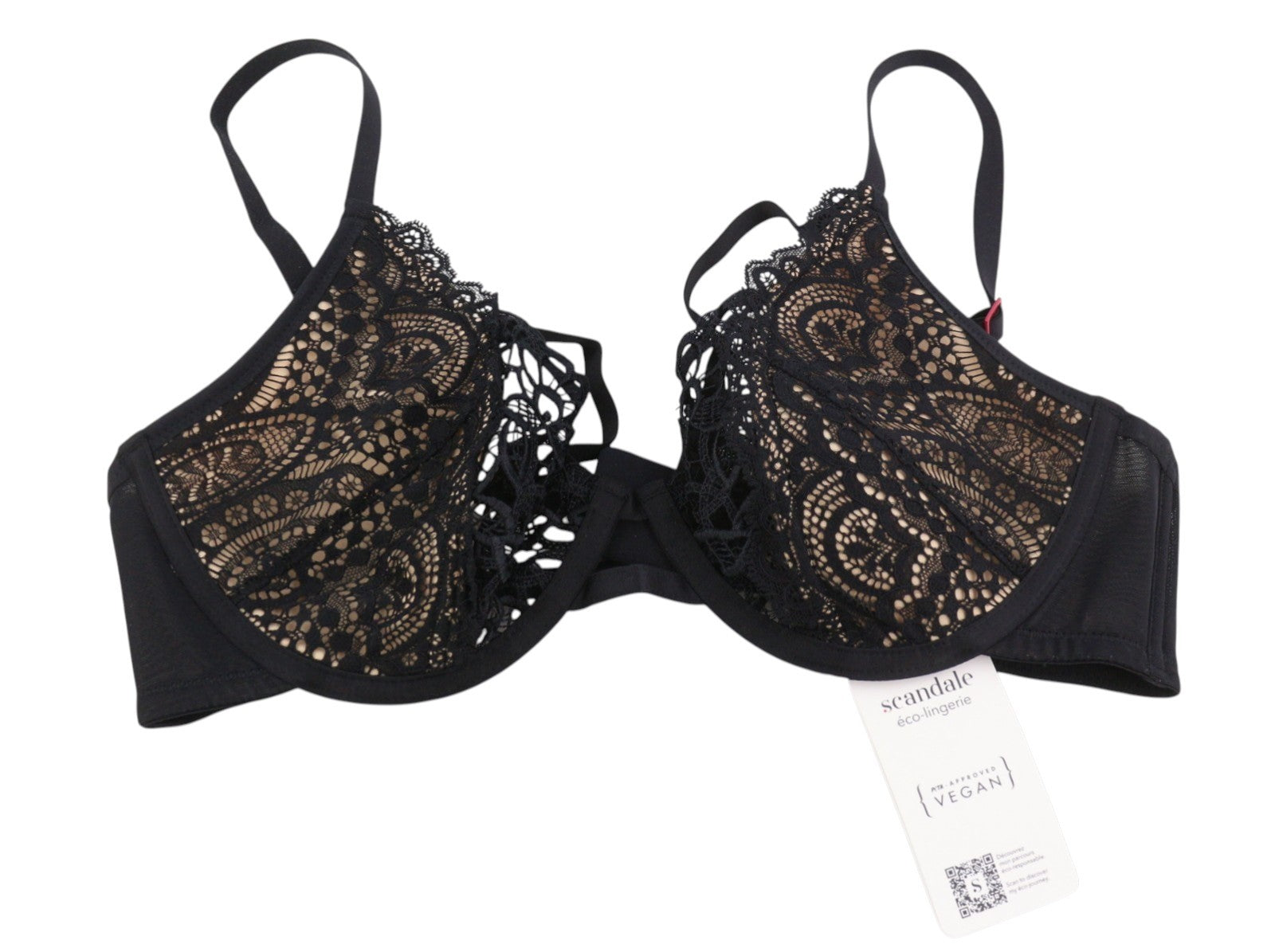 SCANDALE Plunge In Glamour Lace-Wired Women Bra 90D Black Guipure Laces