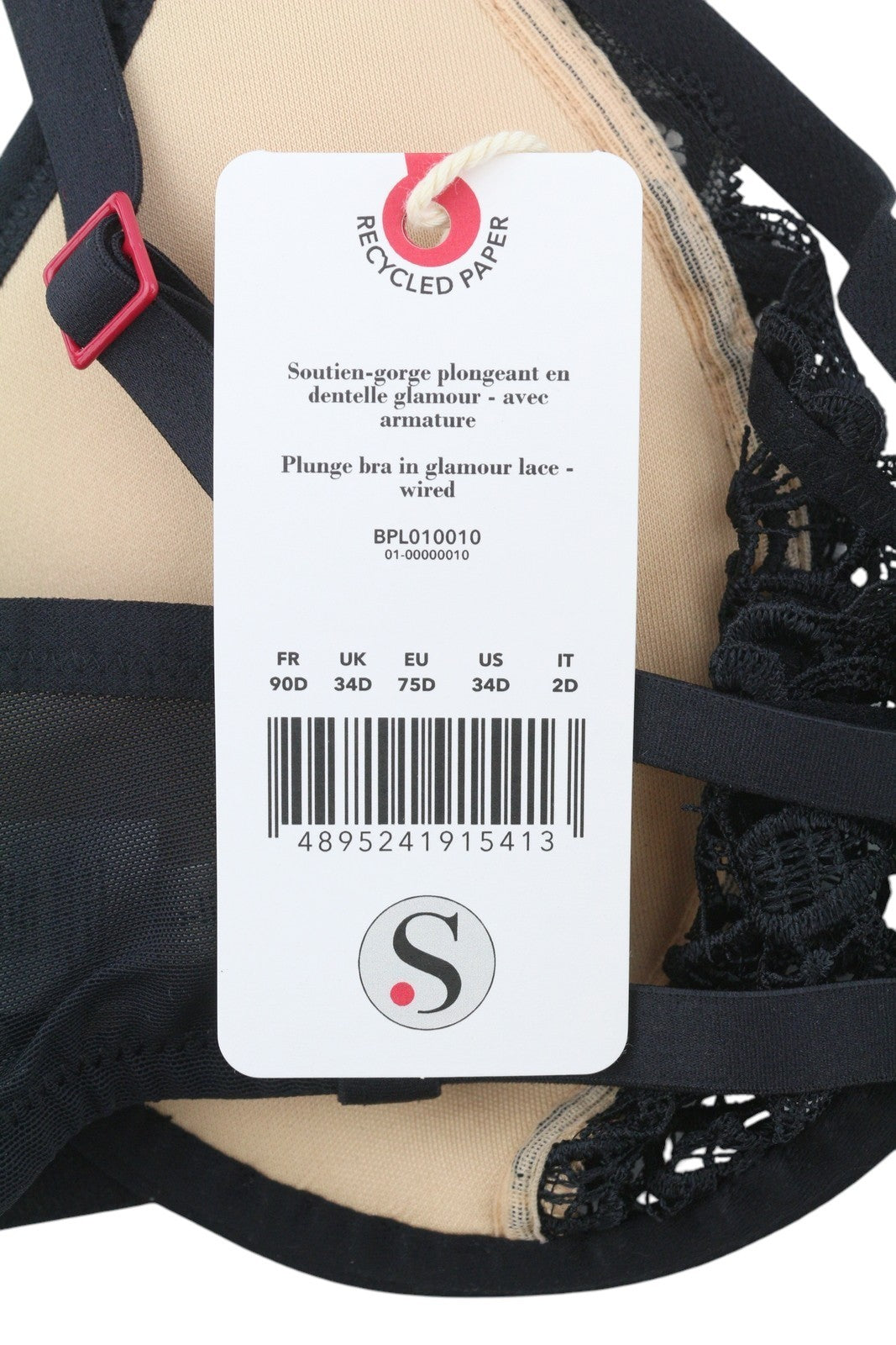 SCANDALE Plunge In Glamour Lace-Wired Women Bra 90D Black Guipure Laces