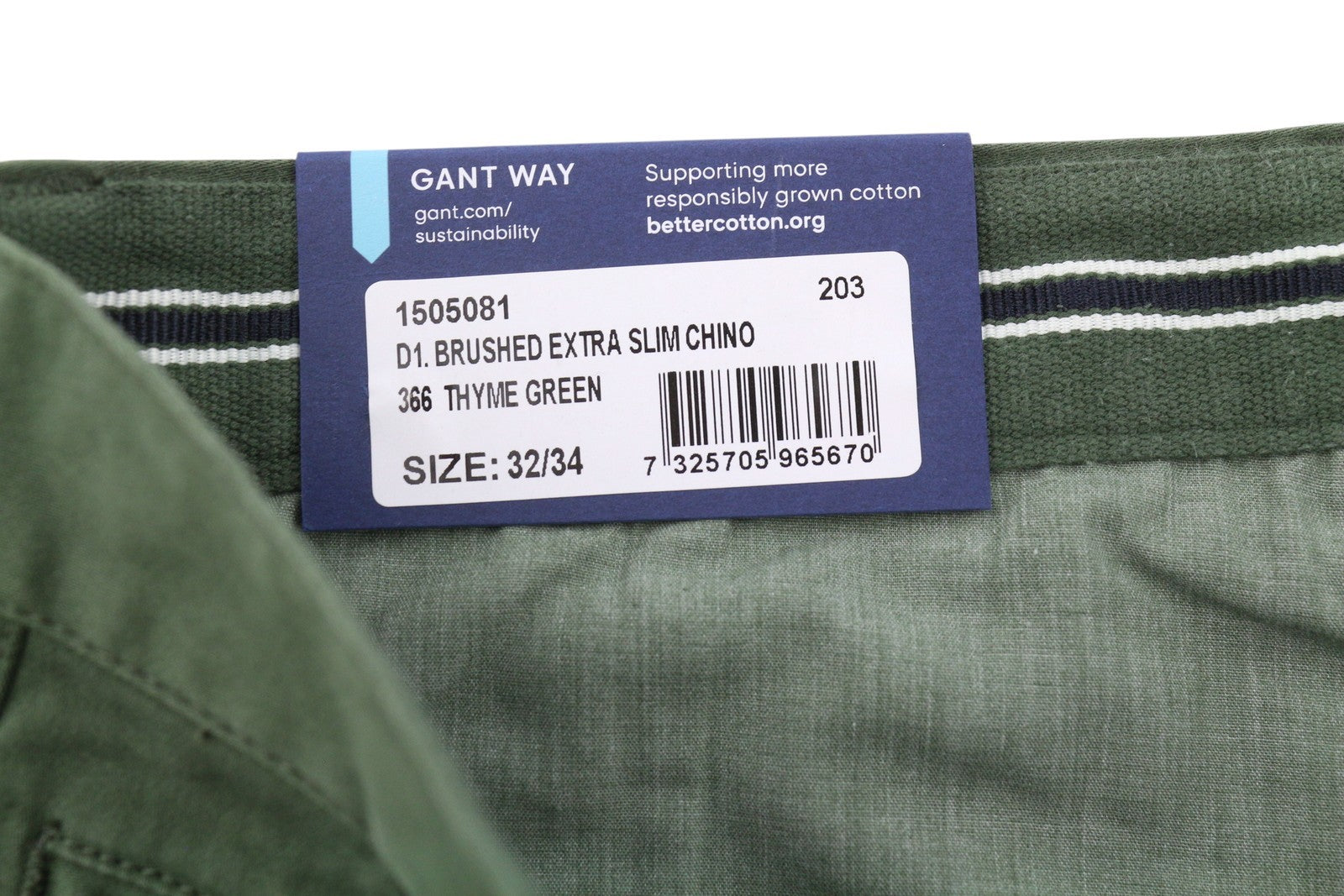 GANT Brushed Extra Slim Chino Men Trousers W32/L34 Thyme Zip