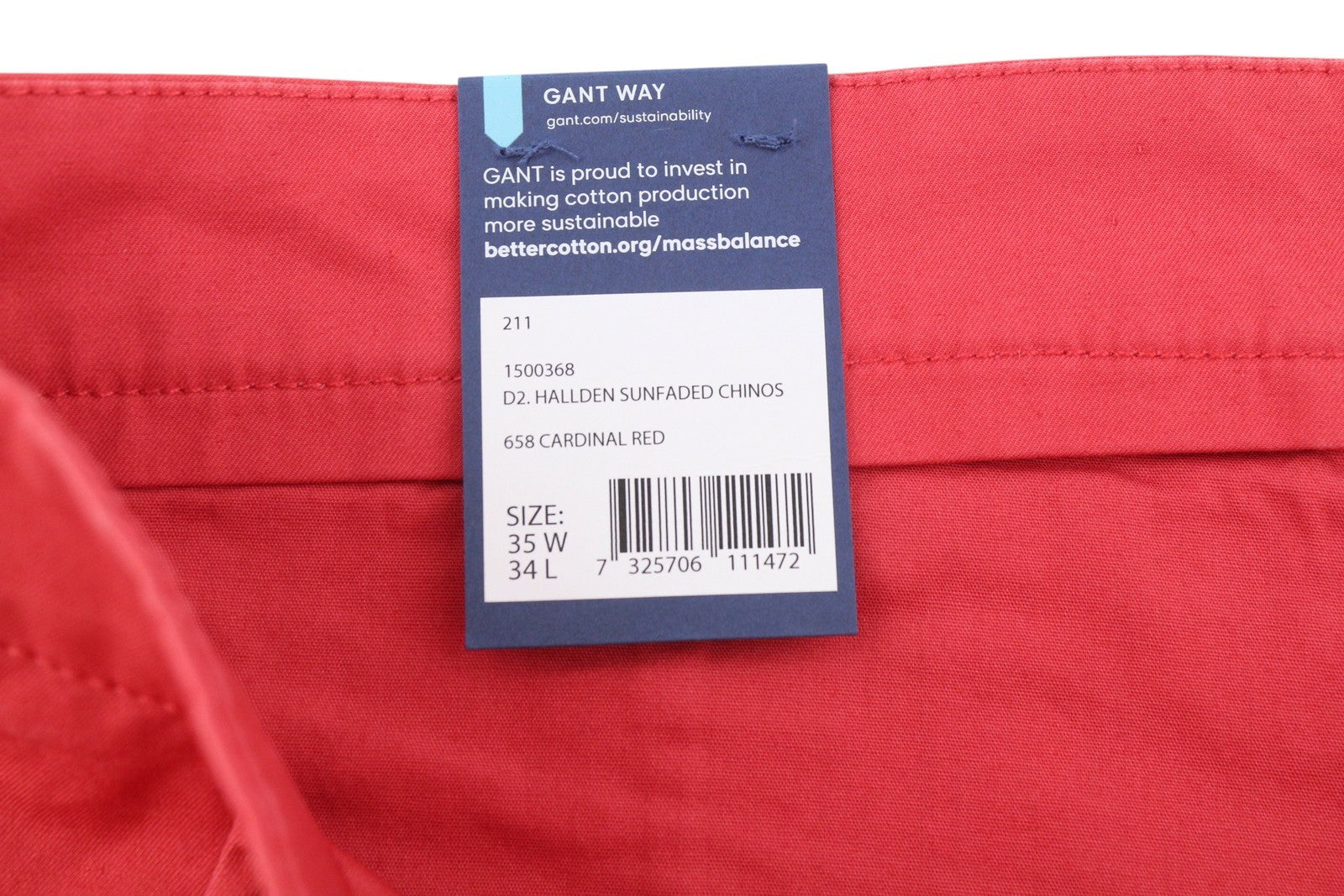 GANT Hallden Sunfaded Chinos Men Trousers W35/L34 Red Slim Fit