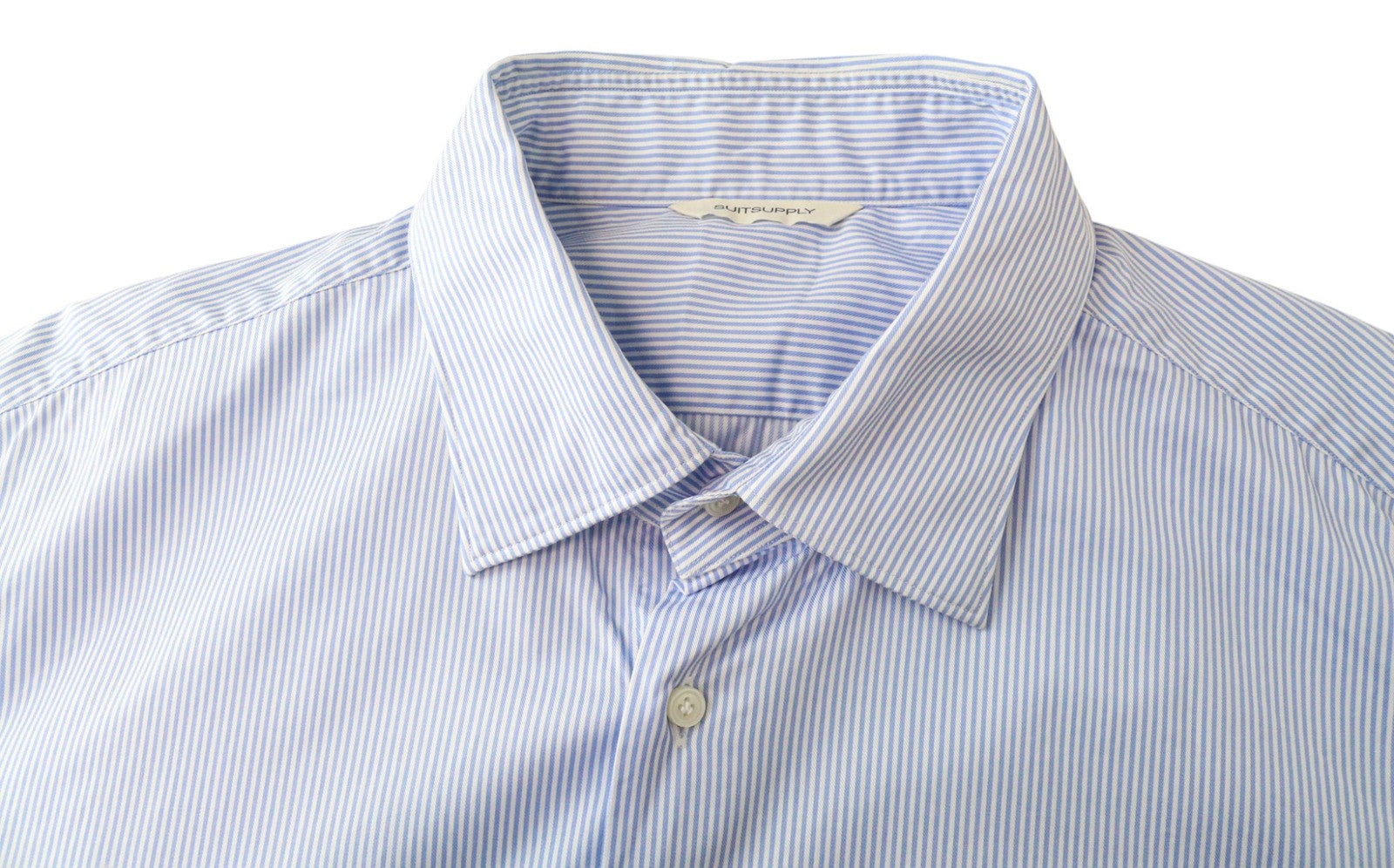 SUITSUPPLY Men Formal Shirt ~2XL Blue Pinstripe Slim Cutaway Button Up