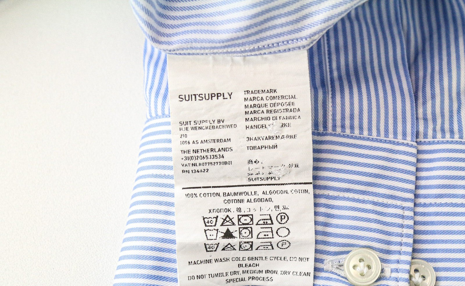 SUITSUPPLY Men Formal Shirt ~2XL Blue Pinstripe Slim Cutaway Button Up