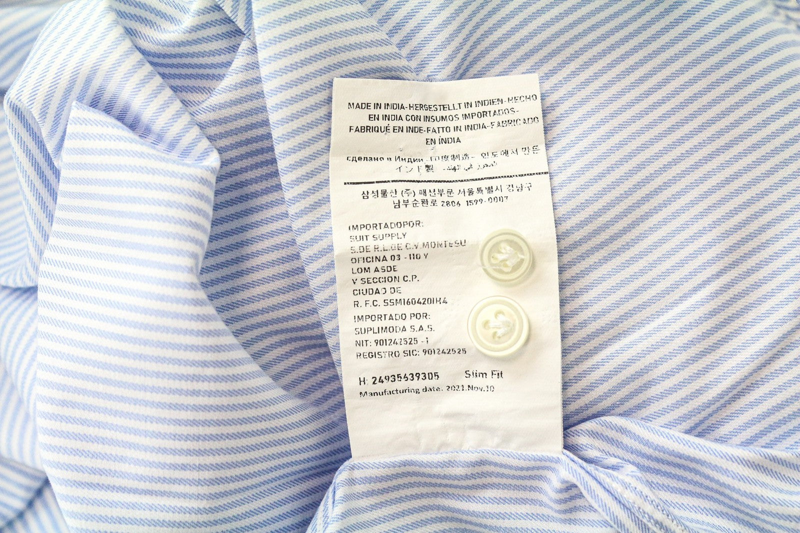 SUITSUPPLY Men Formal Shirt ~2XL Blue Pinstripe Slim Cutaway Button Up