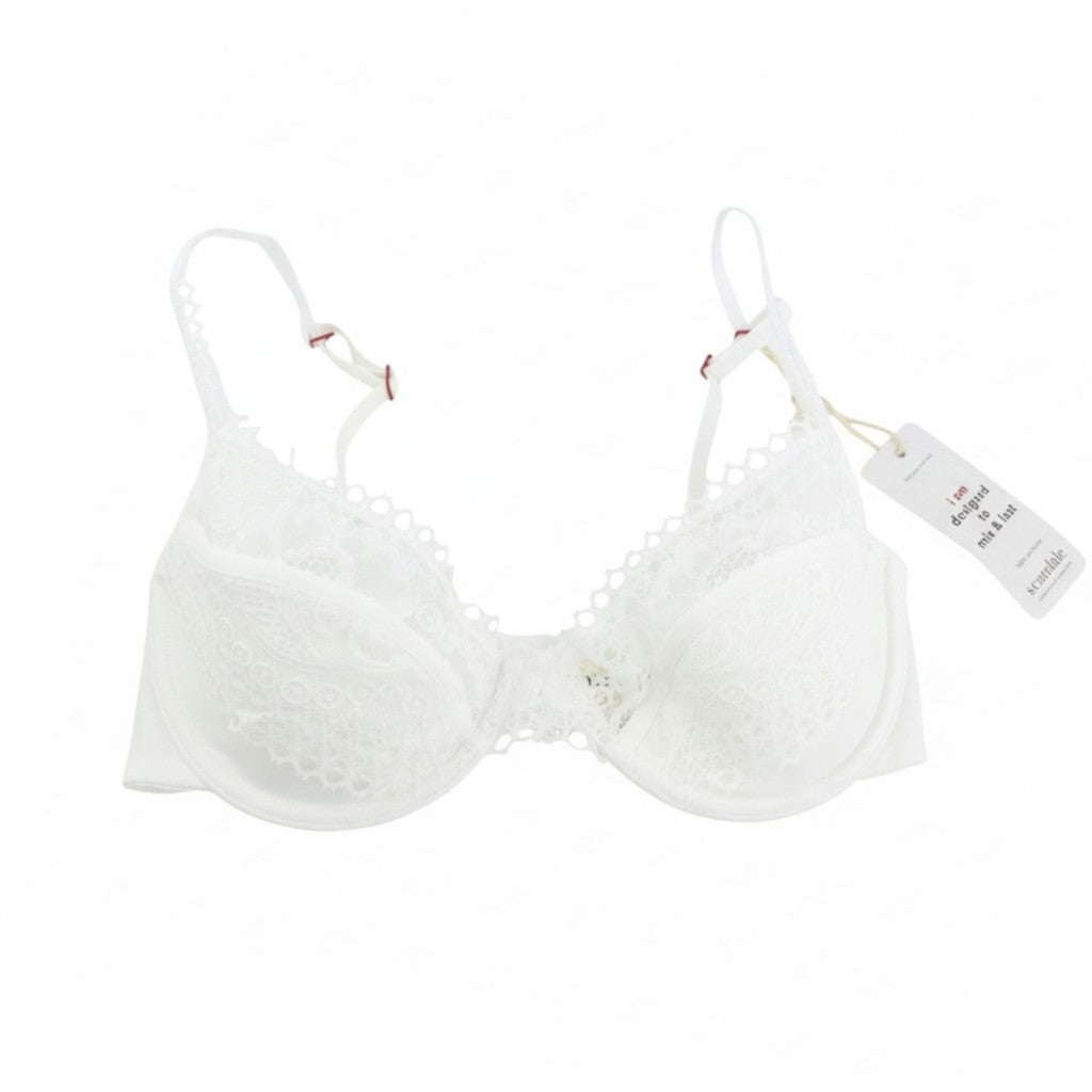 SCANDALE Le Balconet 1/2 Spacer Sensual-Undyed Women Bra 85C White Guipure Laces