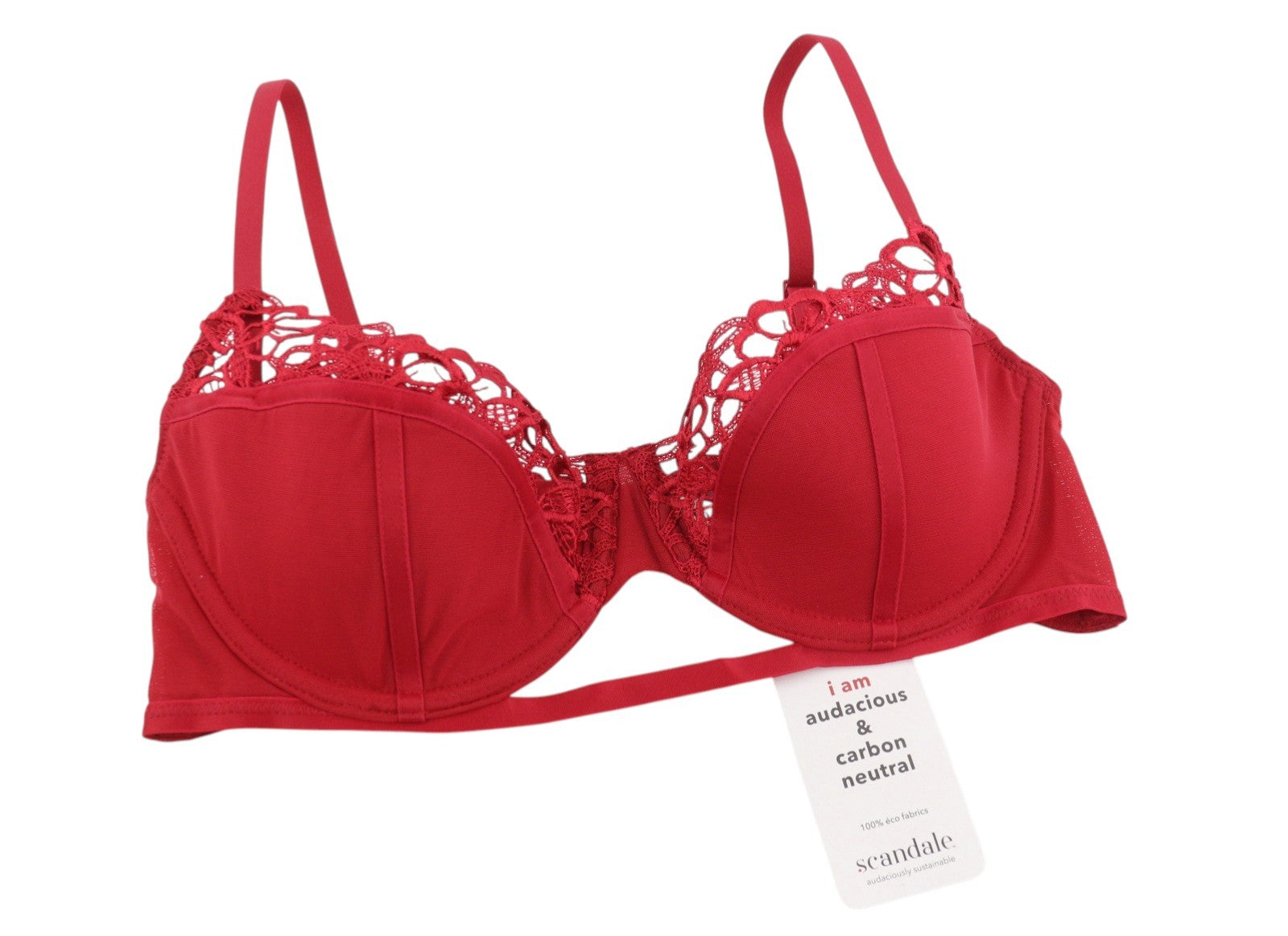SCANDALE Le Balconet 1/2 Spacer Sublime-Red Women Bra 80C Red Guipure Laces