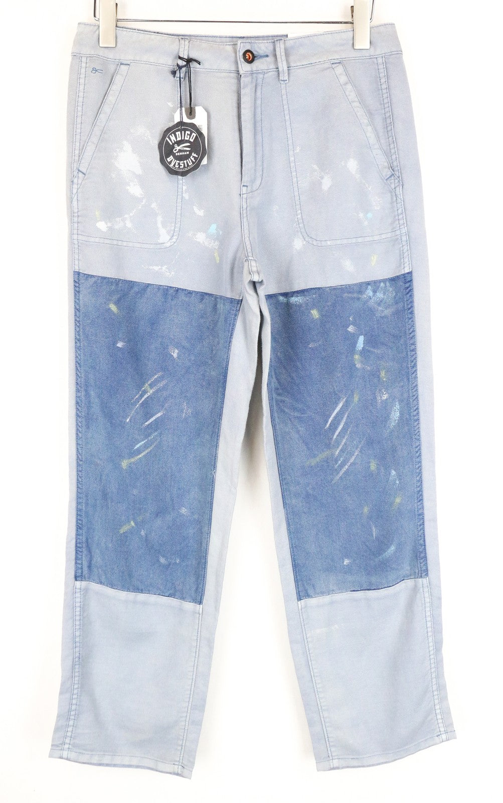 DENHAM Bonnie Women Trousers W26/L28 Wide Blue Linen Cotton Painted Aged Look