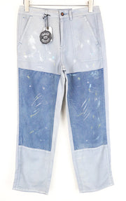 DENHAM Bonnie Women Trousers W26/L28 Wide Blue Linen Cotton Painted Aged Look