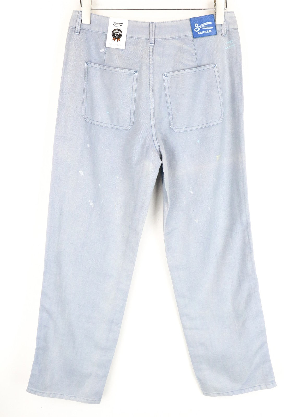 DENHAM Bonnie Women Trousers W26/L28 Wide Blue Linen Cotton Painted Aged Look
