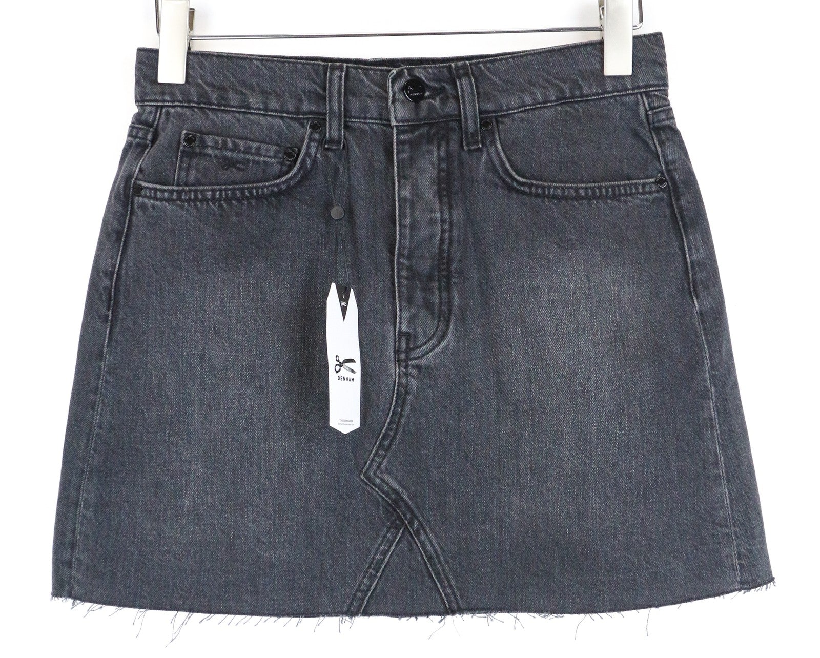 DENHAM Pearl Women Skirt W25 Washed Black Pure Cotton Denim Pocketed Mini