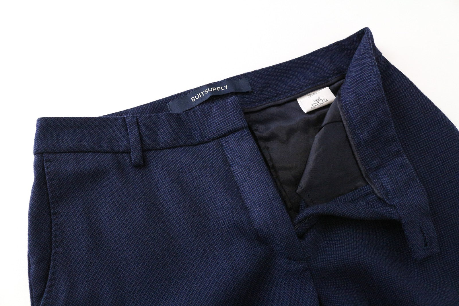 SUITSUPPLY Sina Men Trousers ~W27/L27 Blue Pure Wool Lined Pleated Classic