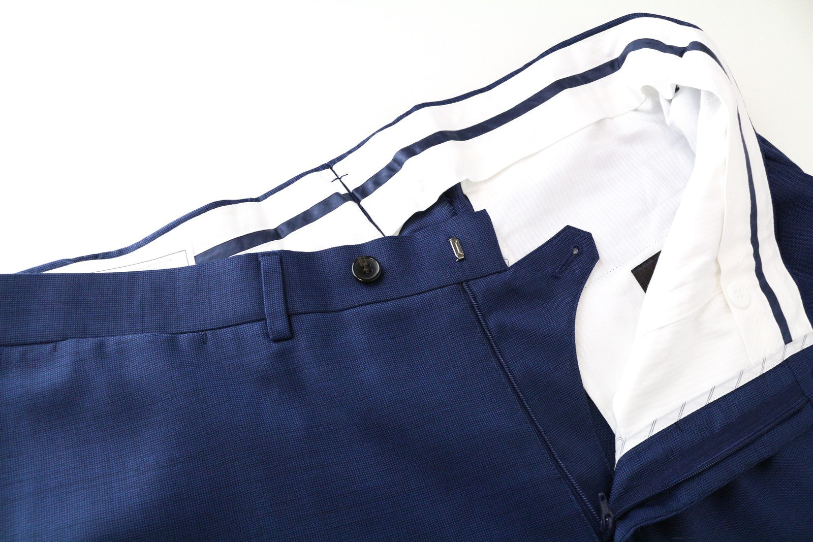SUITSUPPLY Brescia Men Trousers UK40R Blue Pure Wool Pleated Classic Lined