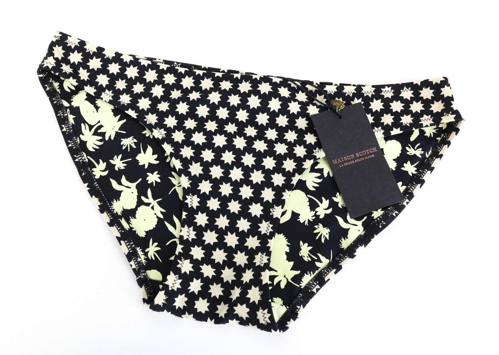 MAISON SCOTCH Women Swimwear ~XS Black Star Patterned Beach Pool Bikini Bottom