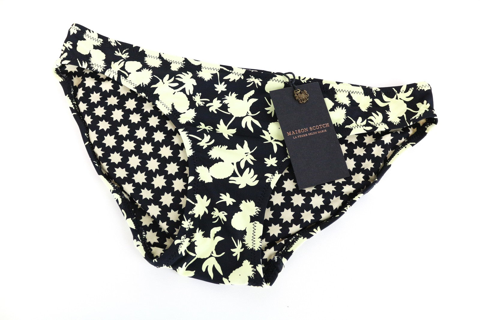 MAISON SCOTCH Women Swimwear ~XS Black Patterned Beach Pool Summer Bikini Bottom