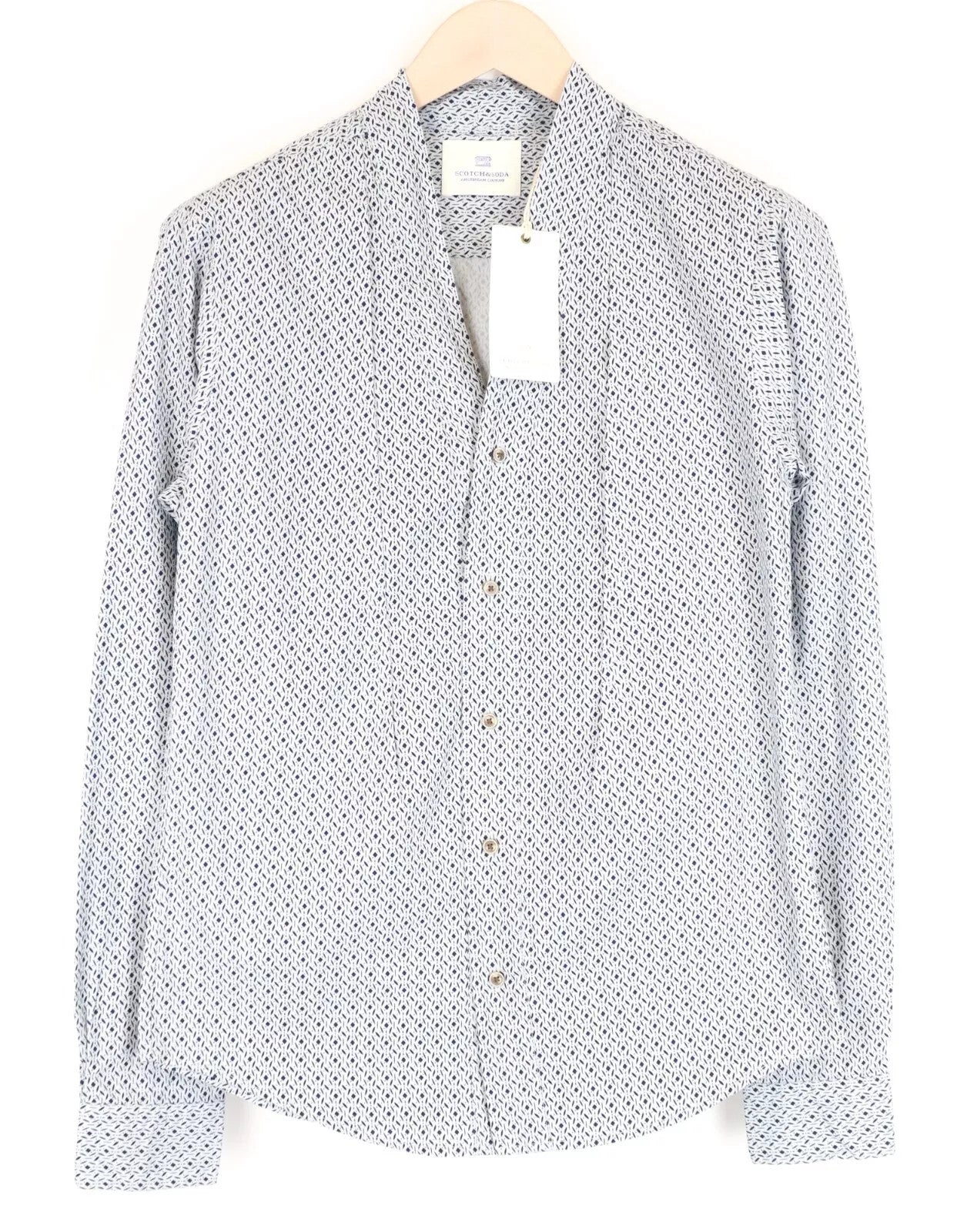 SCOTCH & SODA Ams Couture Men Shirt S White Pure Cotton Patterned Long Sleeve