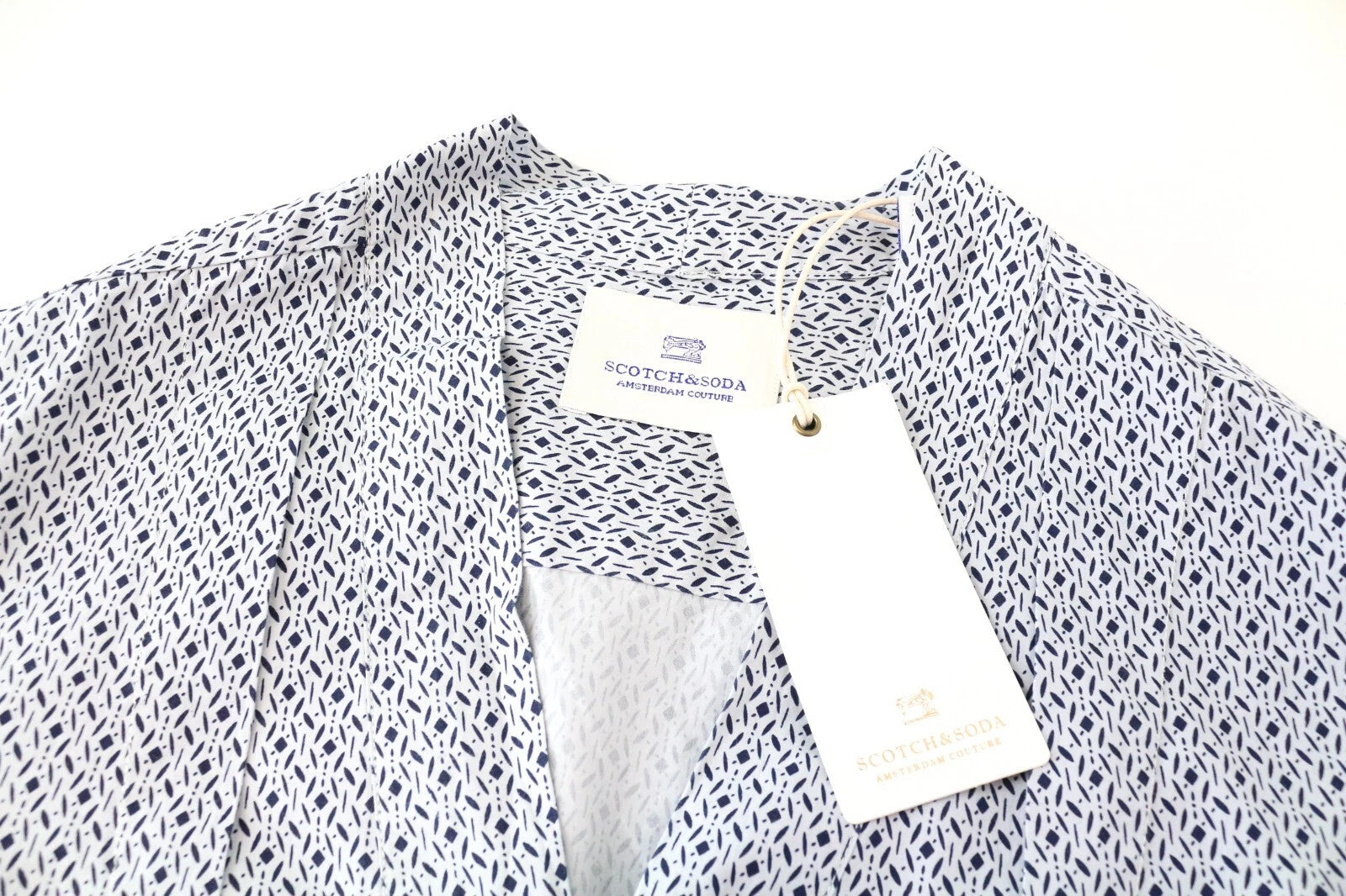 SCOTCH & SODA Ams Couture Men Shirt S White Pure Cotton Patterned Long Sleeve