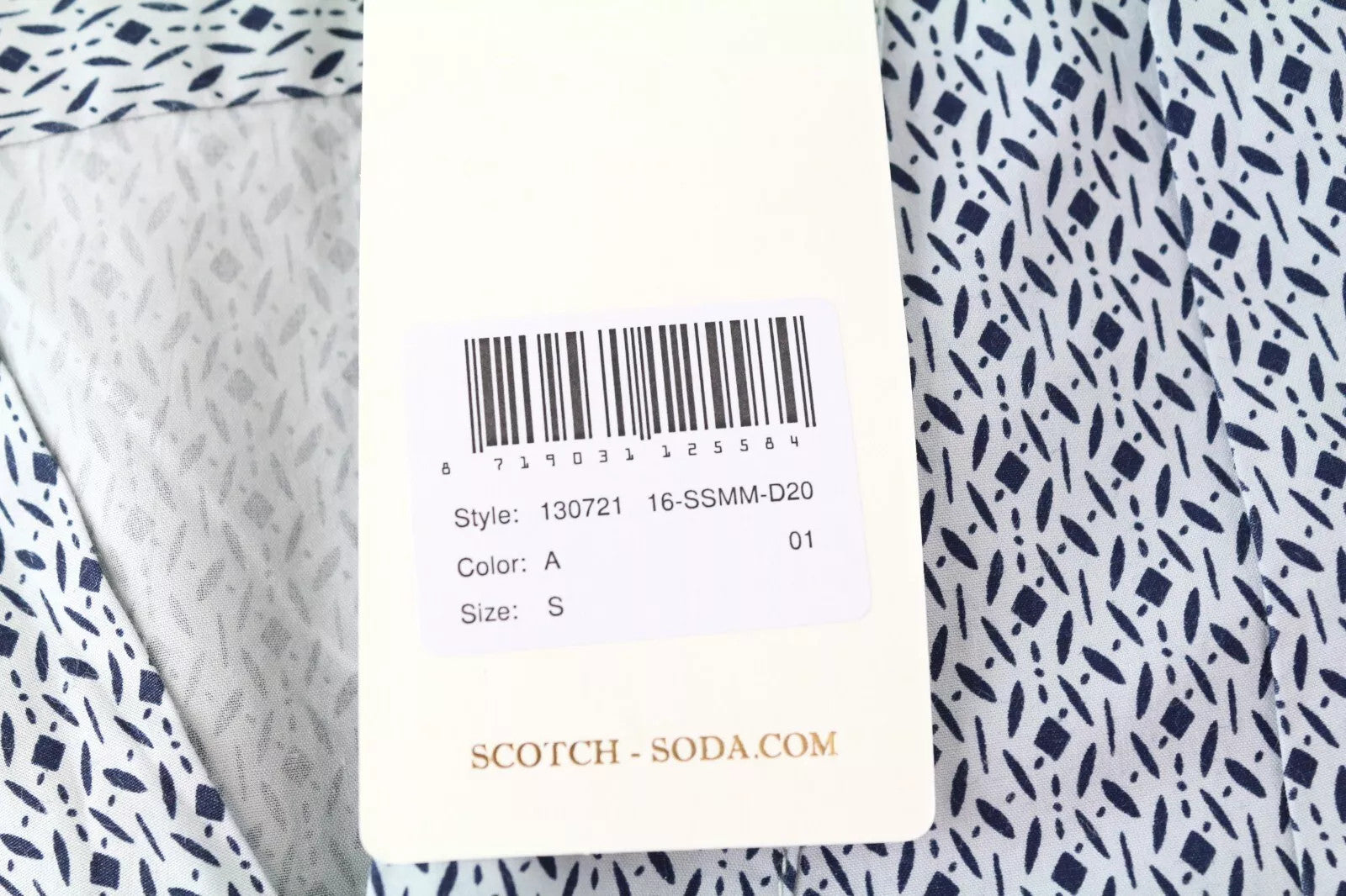SCOTCH & SODA Ams Couture Men Shirt S White Pure Cotton Patterned Long Sleeve