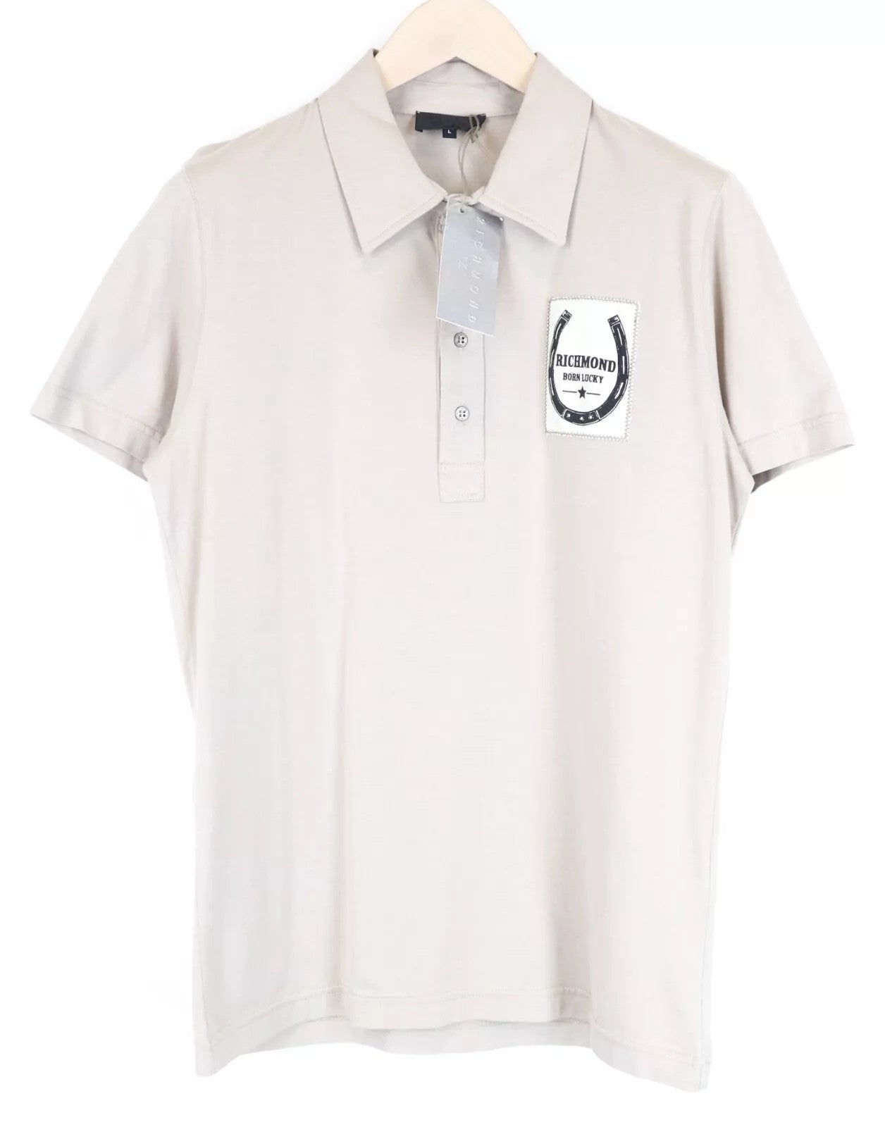 RICHMOND  Men T-Shirt L Light Grey Pure Cotton Short Sleeved Logo Polo