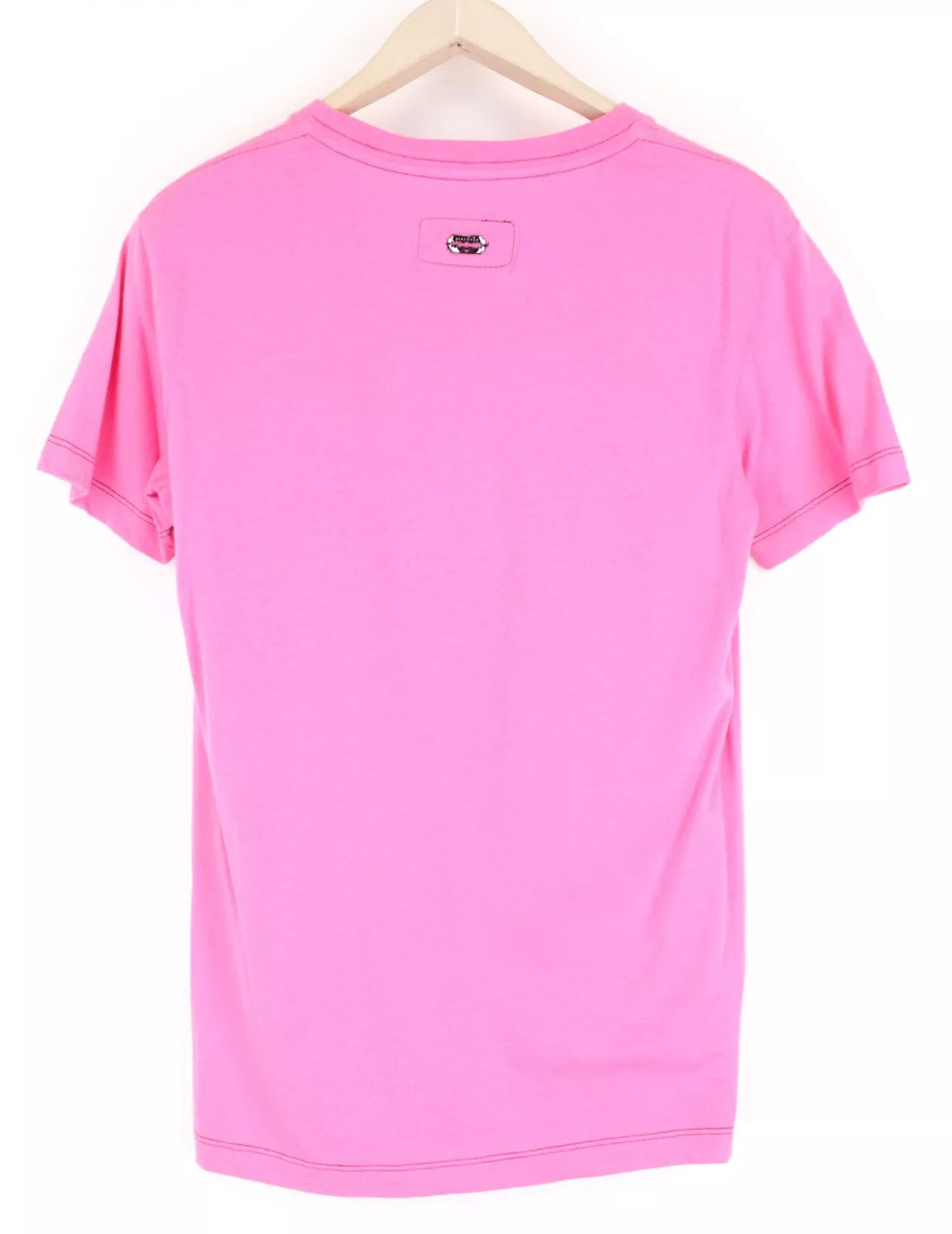 RICHMOND  Men T-Shirt L Pink Pure Cotton Short Sleeved V-Neck Plain Pullover