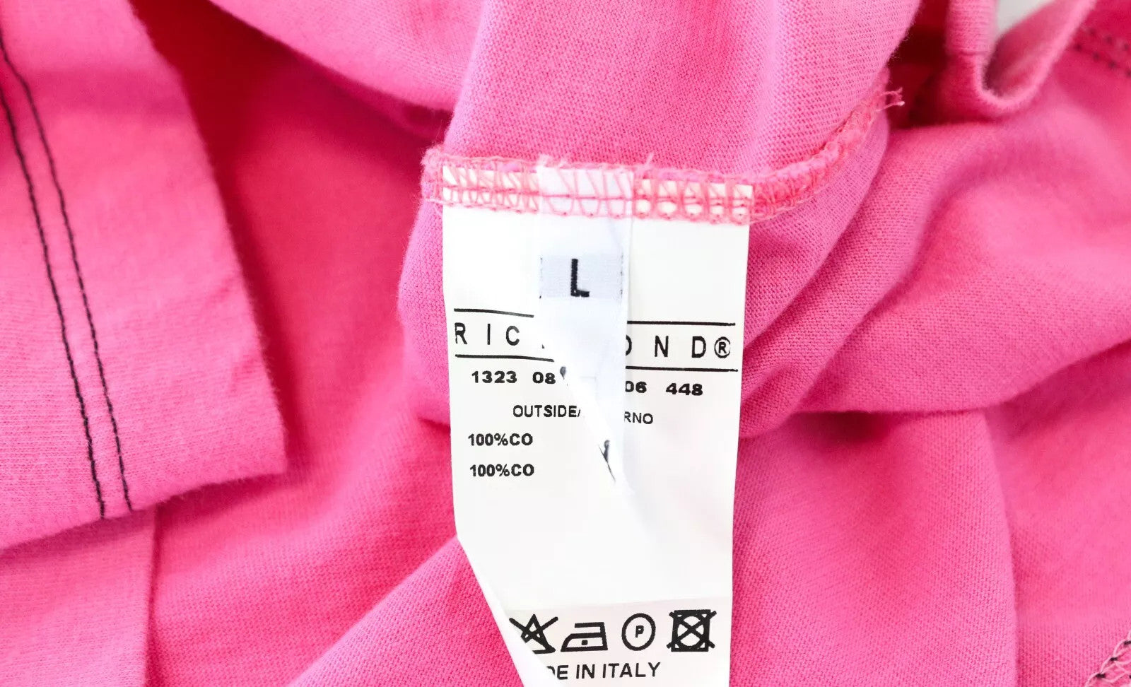 RICHMOND  Men T-Shirt L Pink Pure Cotton Short Sleeved V-Neck Plain Pullover