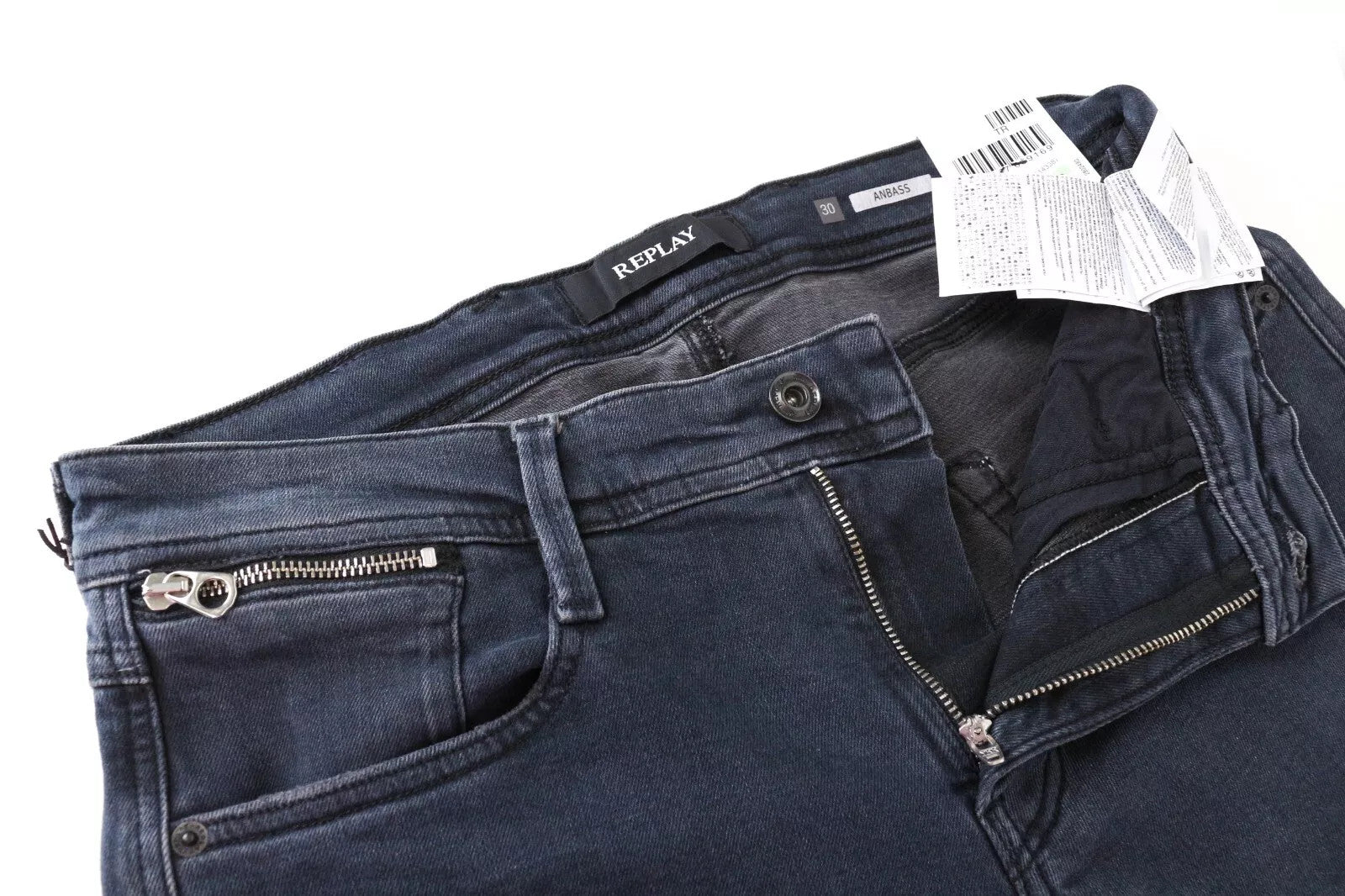 REPLAY Anbass Men Jeans W30/L34 Blue Slim Fit Washed Denim Cotton Stretch