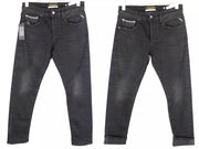 REPLAY Grover Men Jeans W30/L32 Black Straight Fit Denim Cotton Stretch Selvedge