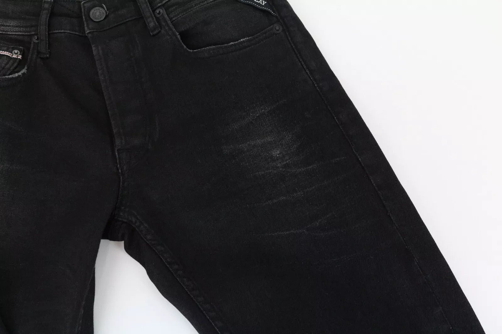 REPLAY Grover Men Jeans W29/L32 Black Straight Wash Cotton Stretch Selvedge
