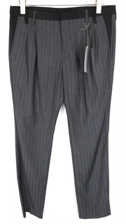 RICHMOND  Men Trousers 48 Grey Pure Wool Striped Pleated Slit Pocket Formal