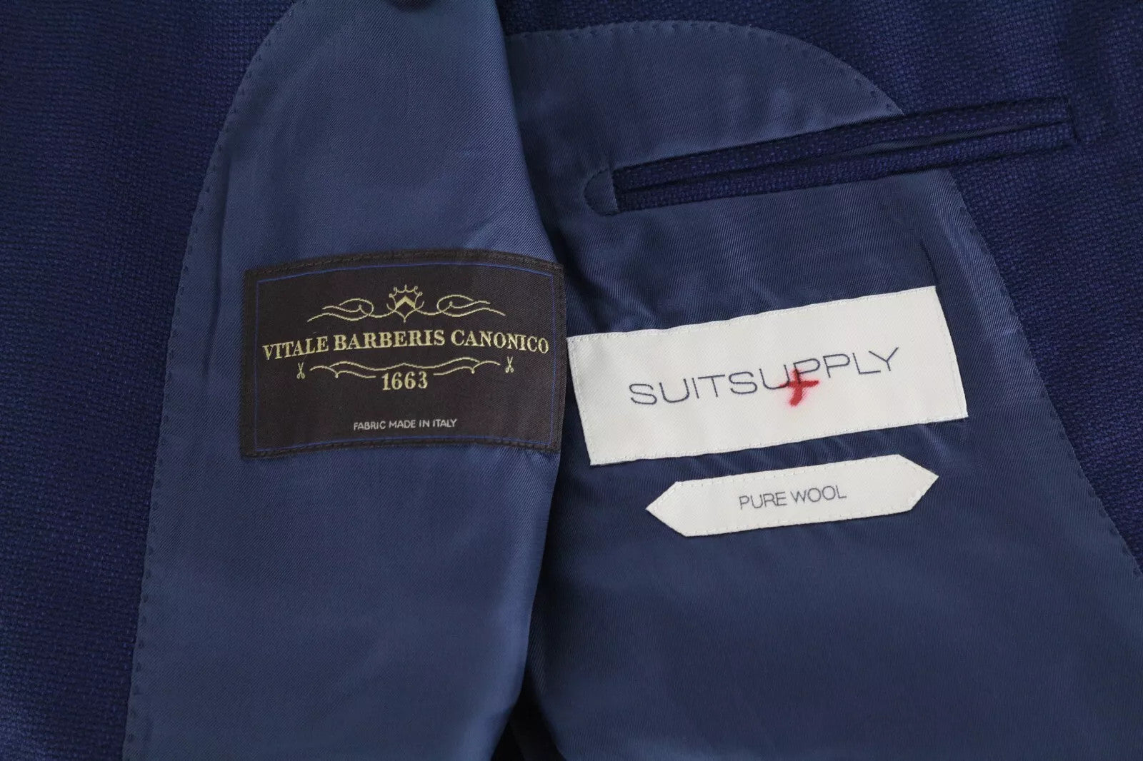 SUITSUPPLY Havana Flap Men Blazer UK34R Blue Wool Single-Breasted Notch Lapel
