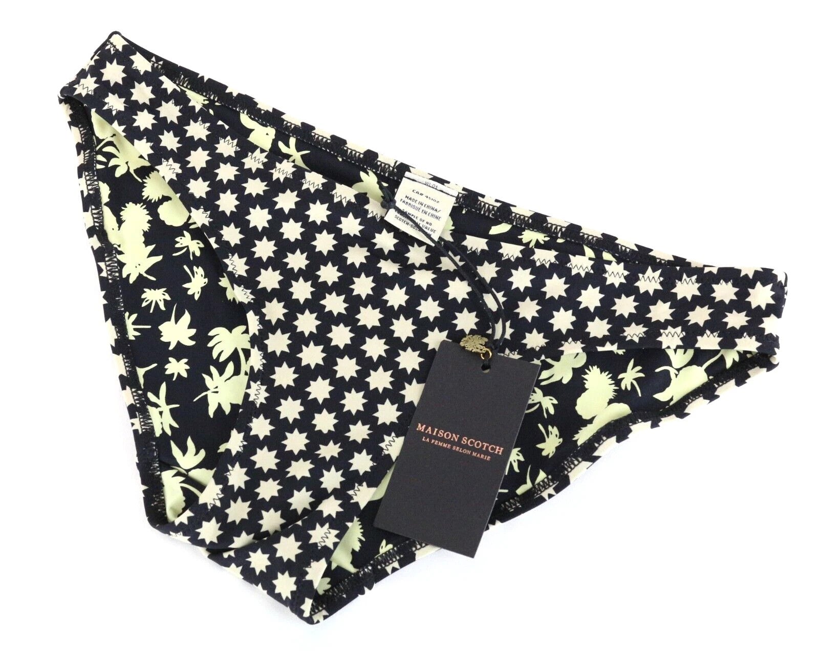 MAISON SCOTCH Women Swimwear ~XS Black Star Pattern Summer Beach Bikini Bottom