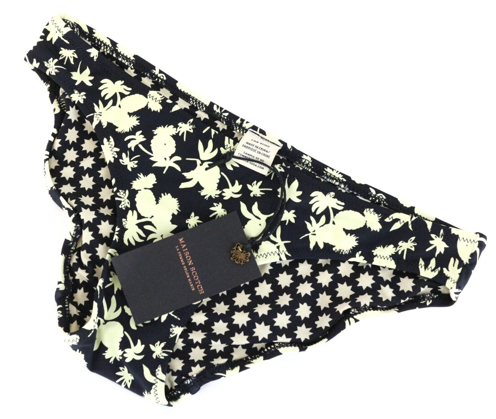 MAISON SCOTCH Women Swimwear ~XS Black Patterned Beach Pool Summer Bikini Bottom