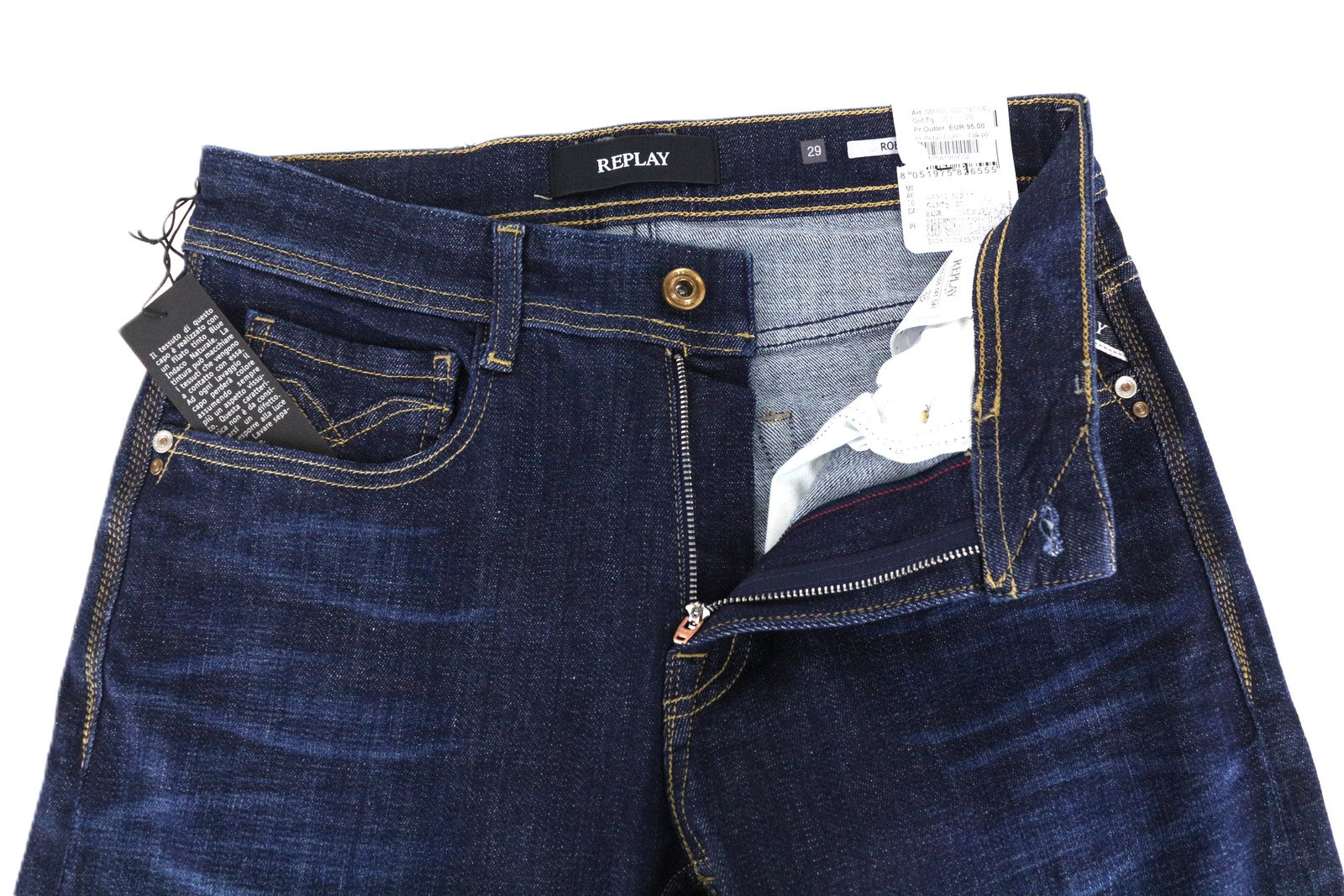 REPLAY Rob Men Jeans W29/L32 Blue Cotton Stretch Straight Taper Fit Denim