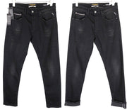 REPLAY Grover Men Jeans W29/L34 Black Cotton Stretch Straight Wash Selvedge