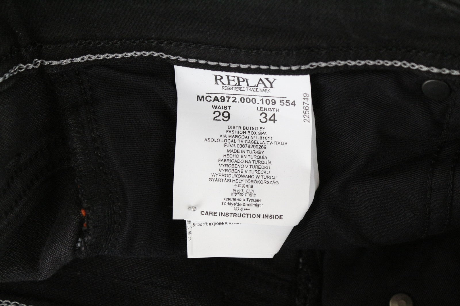 REPLAY Grover Men Jeans W29/L34 Black Cotton Stretch Straight Wash Selvedge