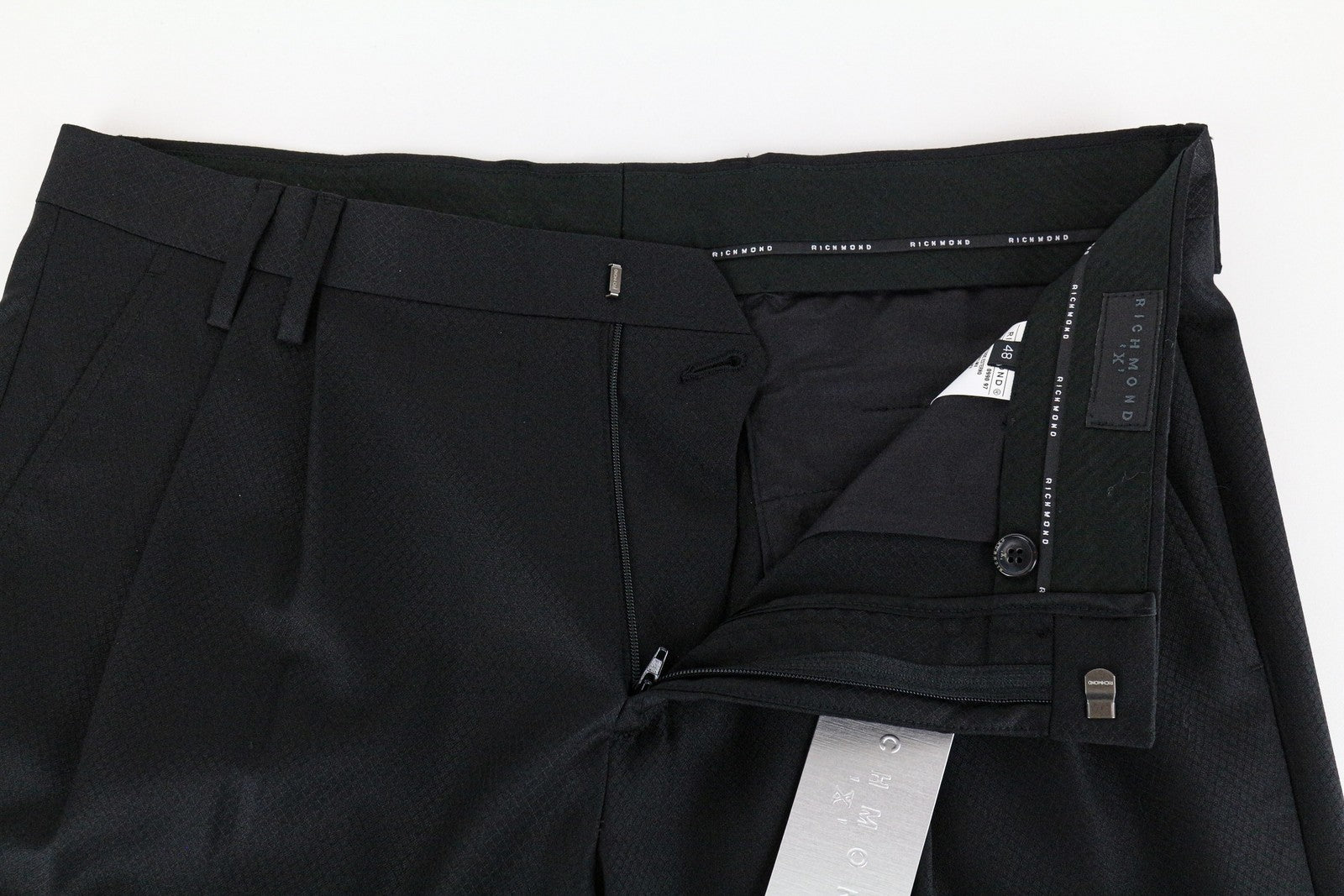 RICHMOND  Men Trousers 48 Pleated Front Classic Formal Black Pure Wool