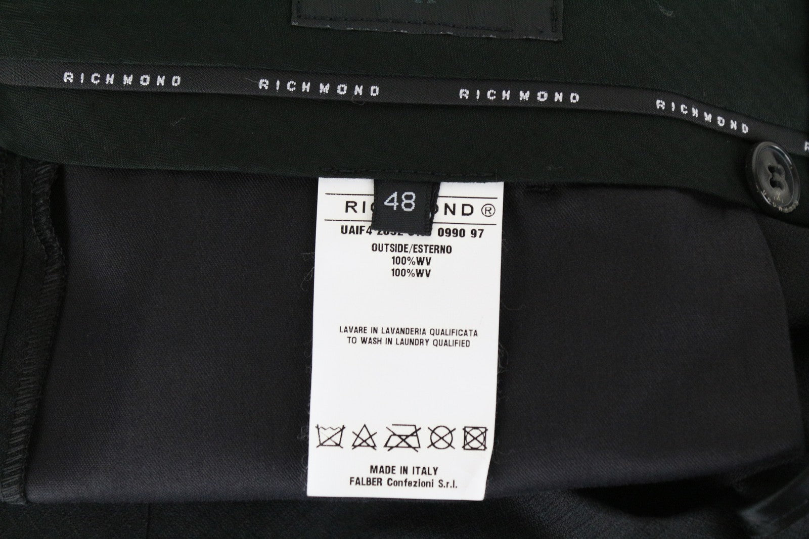 RICHMOND  Men Trousers 48 Pleated Front Classic Formal Black Pure Wool