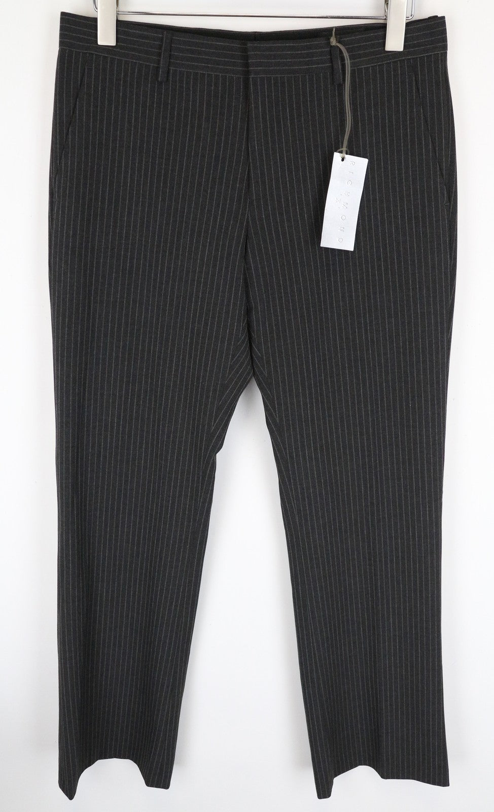 RICHMOND  Men Trousers 48 Striped Formal Pleated Front Slit Pocket Dark Grey