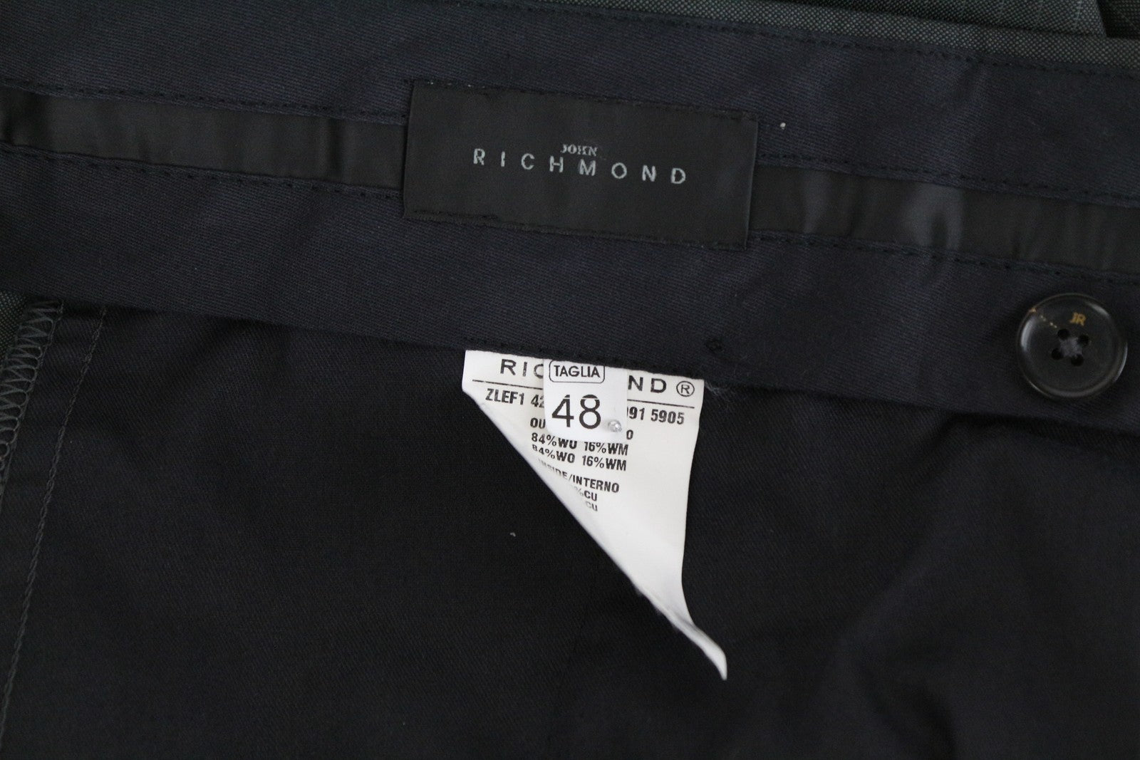 JOHN RICHMOND Men Trousers 48 Pleated Striped Classic Grey Wool Mohair
