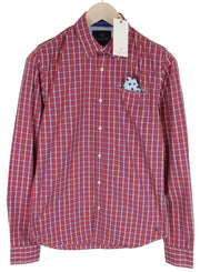 SCOTCH & SODA Ams Couture Men Shirt S Red Pure Cotton Checked Long Sleeved
