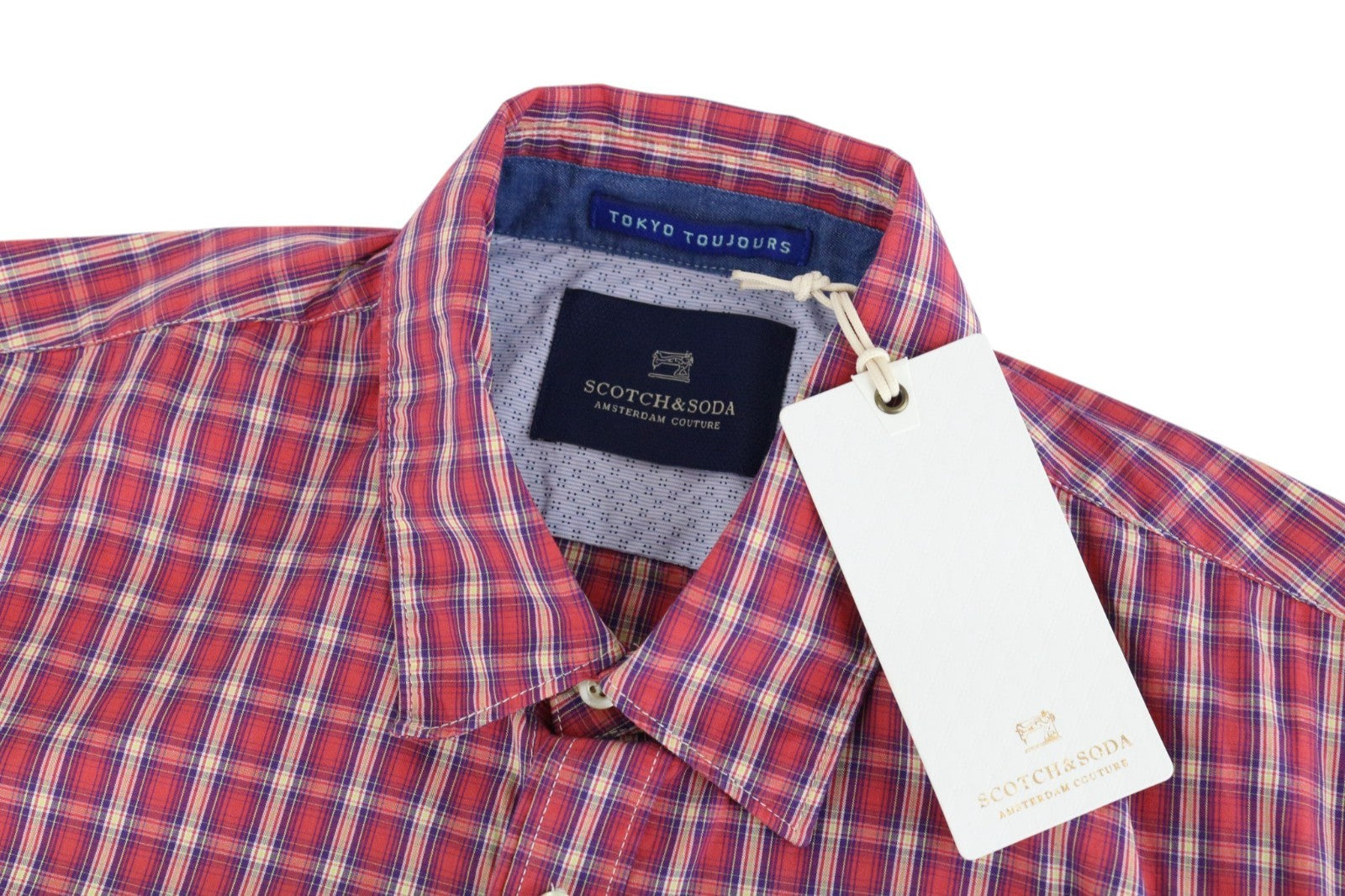SCOTCH & SODA Ams Couture Men Shirt S Red Pure Cotton Checked Long Sleeved