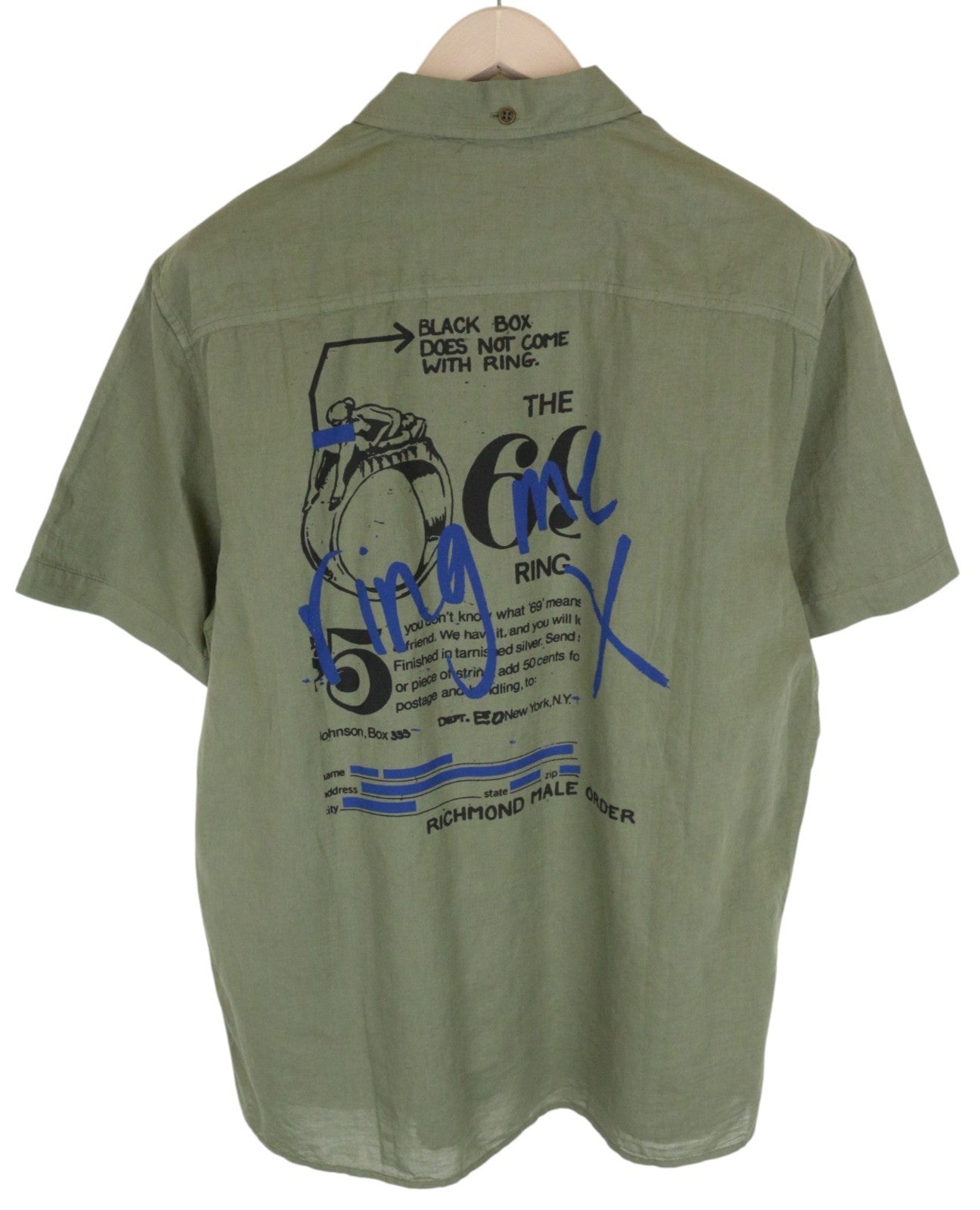 RICHMOND  Men Shirt 2XL Green Cotton Linen Short Sleeved Back Logo Button-Up