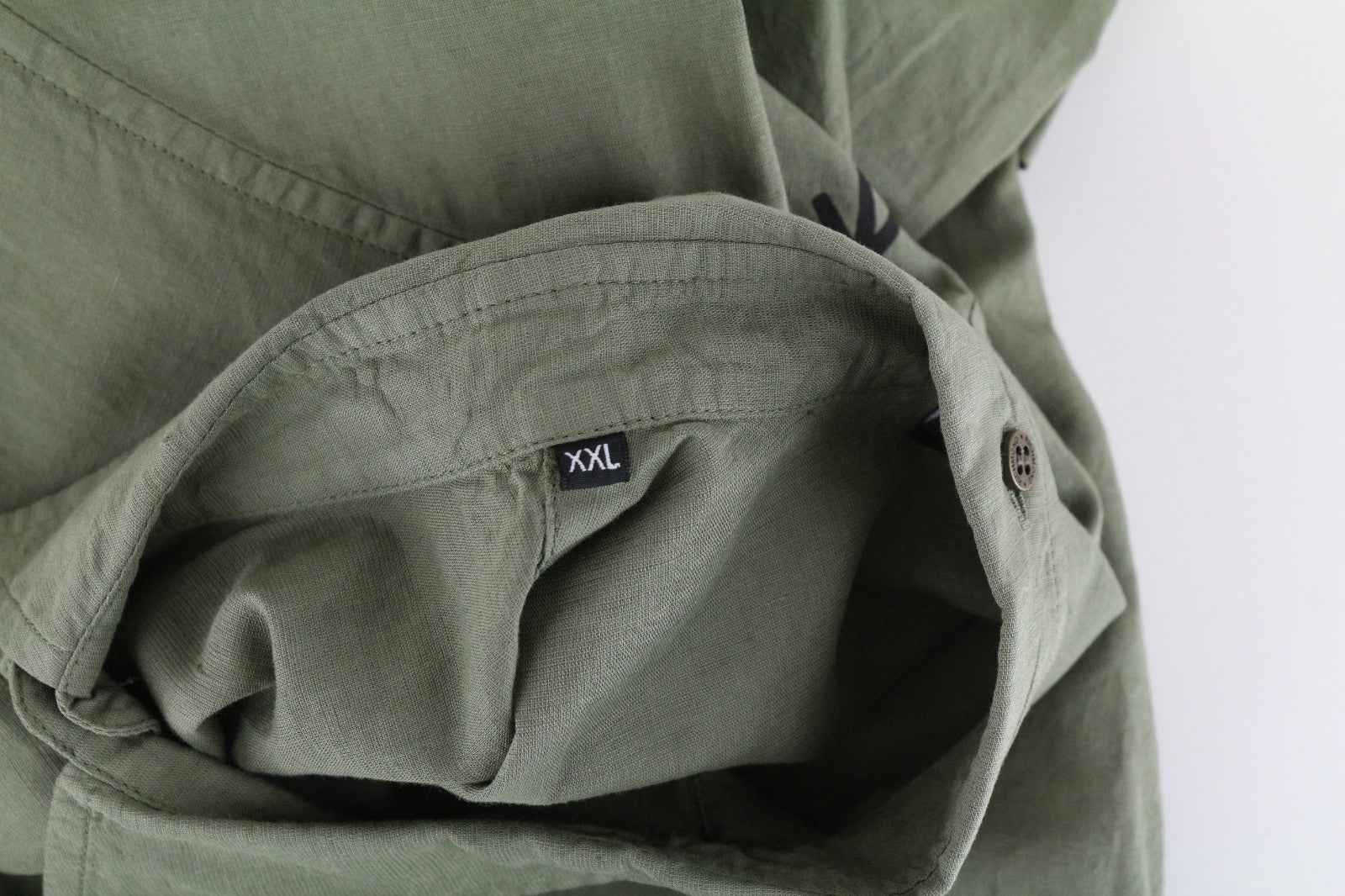 RICHMOND  Men Shirt 2XL Green Cotton Linen Short Sleeved Back Logo Button-Up