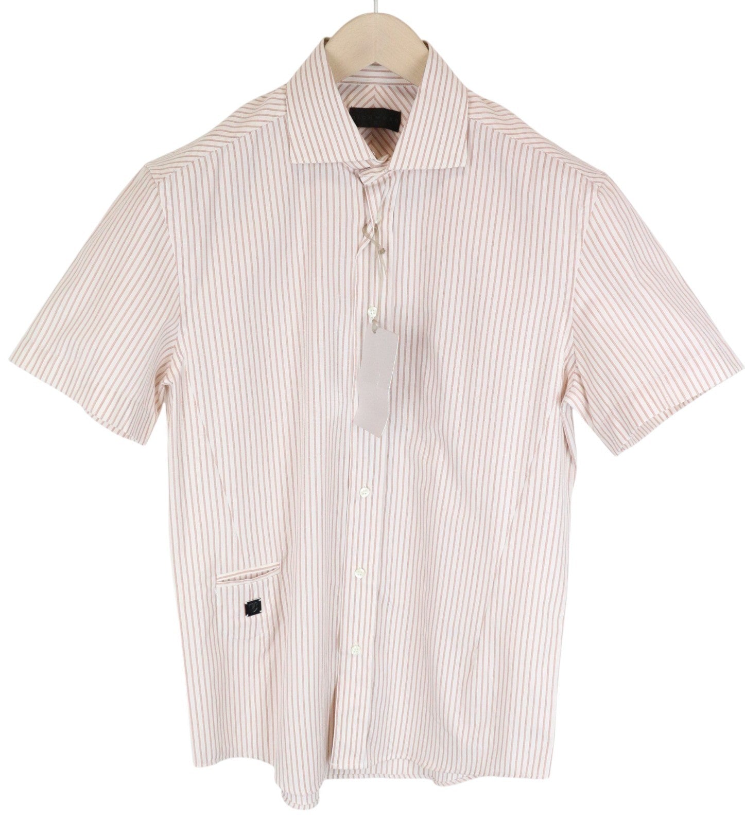RICHMOND  Men Shirt 48 White Pure Cotton Striped Short Sleeved Button-Up