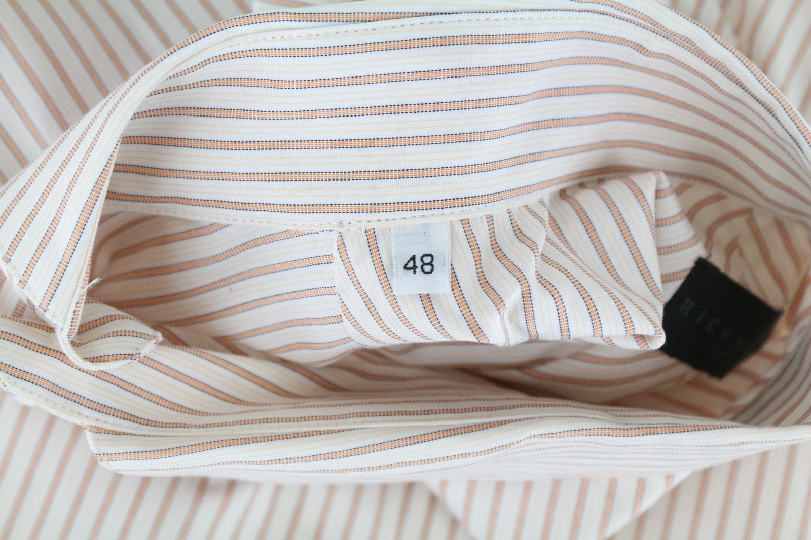 RICHMOND  Men Shirt 48 White Pure Cotton Striped Short Sleeved Button-Up