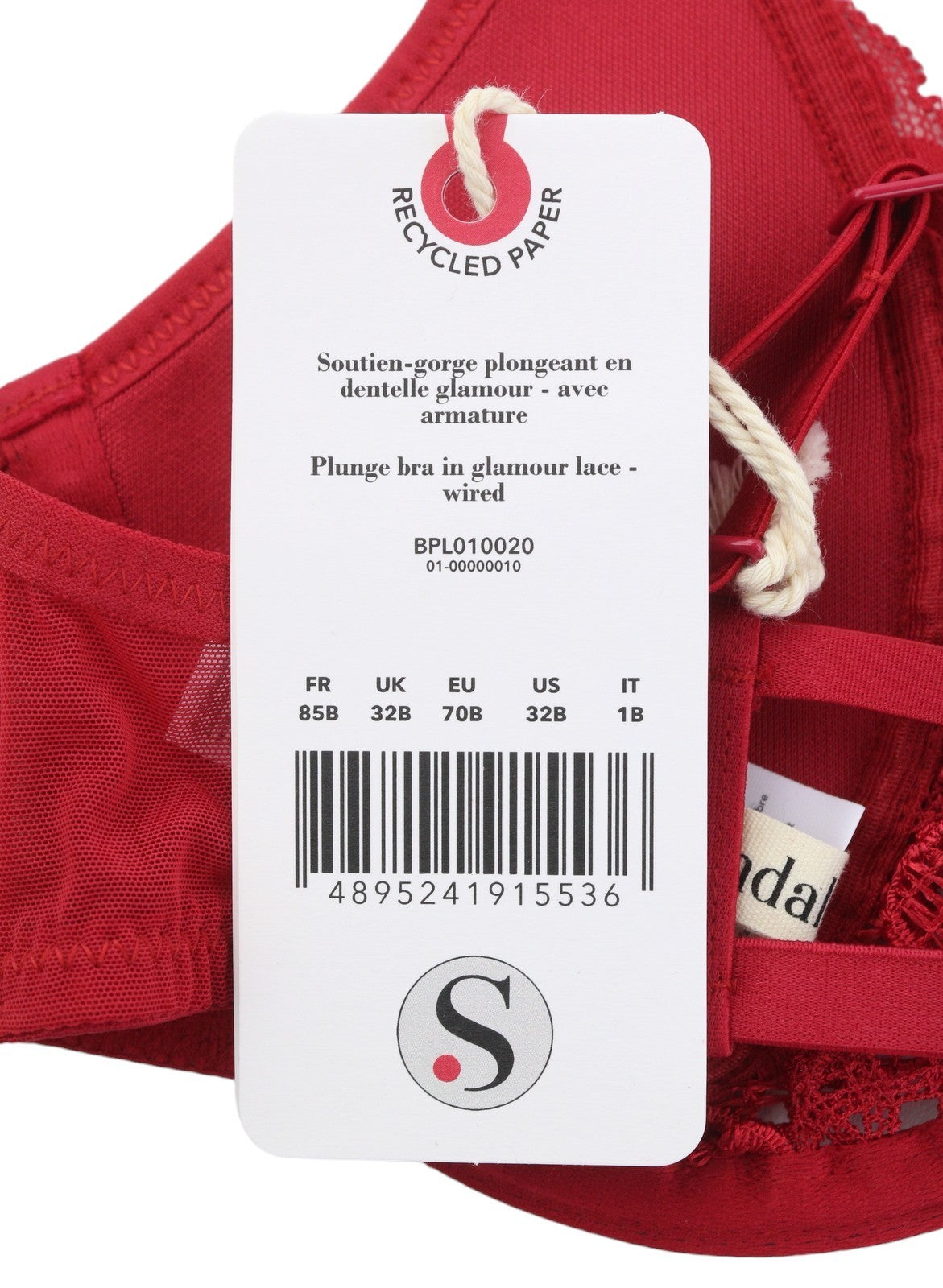 SCANDALE Plunge In Glamour Lace-Wired Women Bra 70B Red Guipure Laces