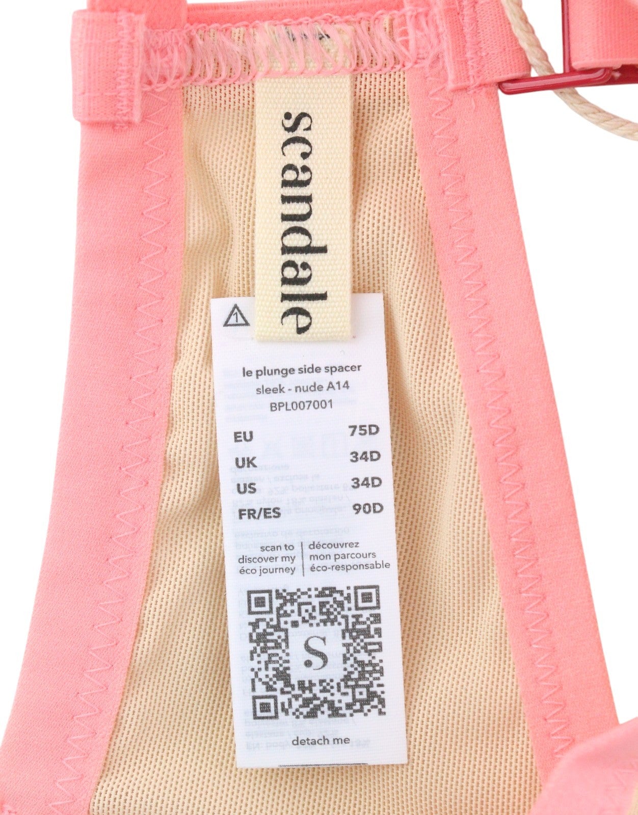 SCANDALE Le Plunge Side Spacer Sleek-Nude A14 Women Bra 75D Beige Mesh Details